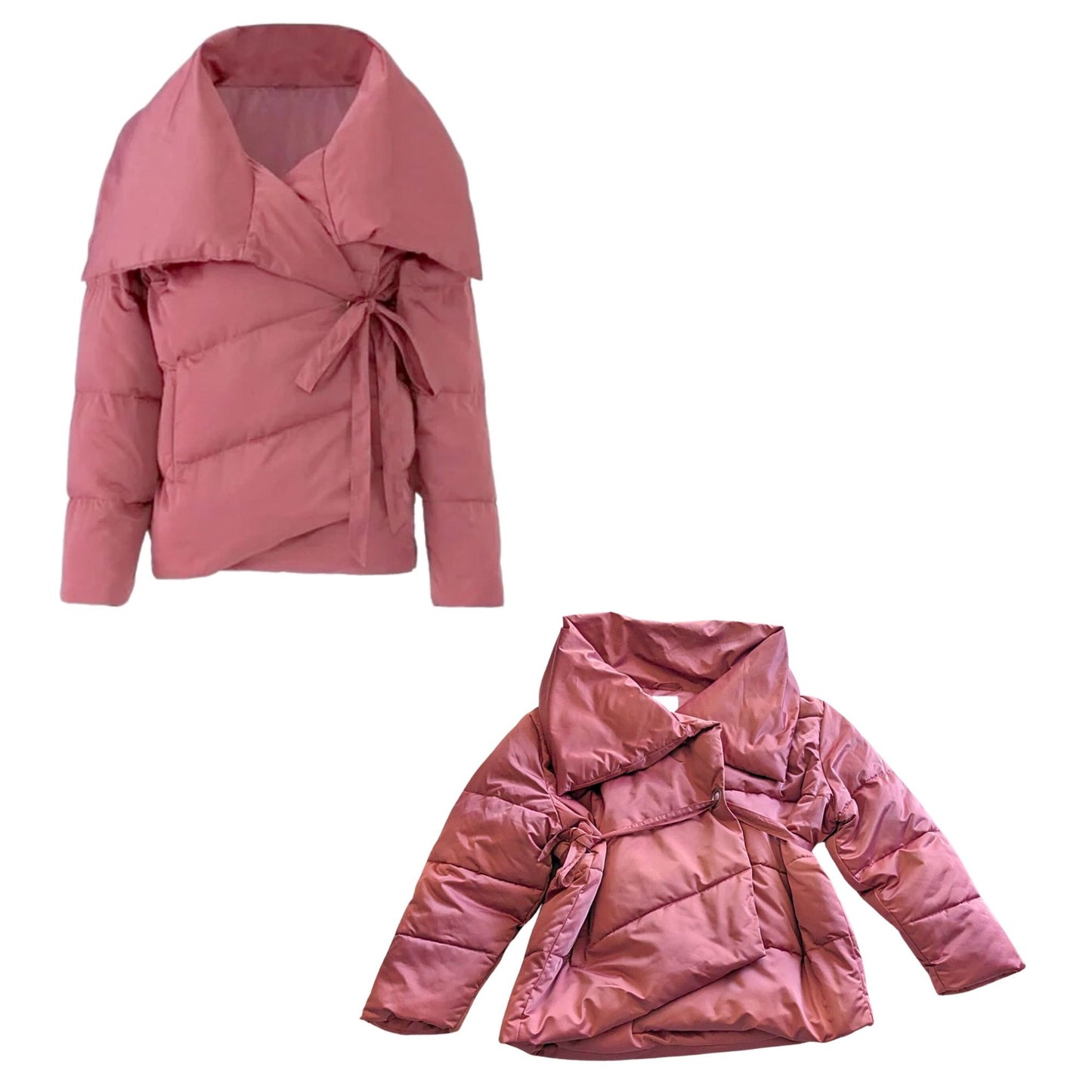 AVEC LES FILLES Trending Dusty Rose Wide Neck Wrap Duvet Crepe Puffer Coat Sz L