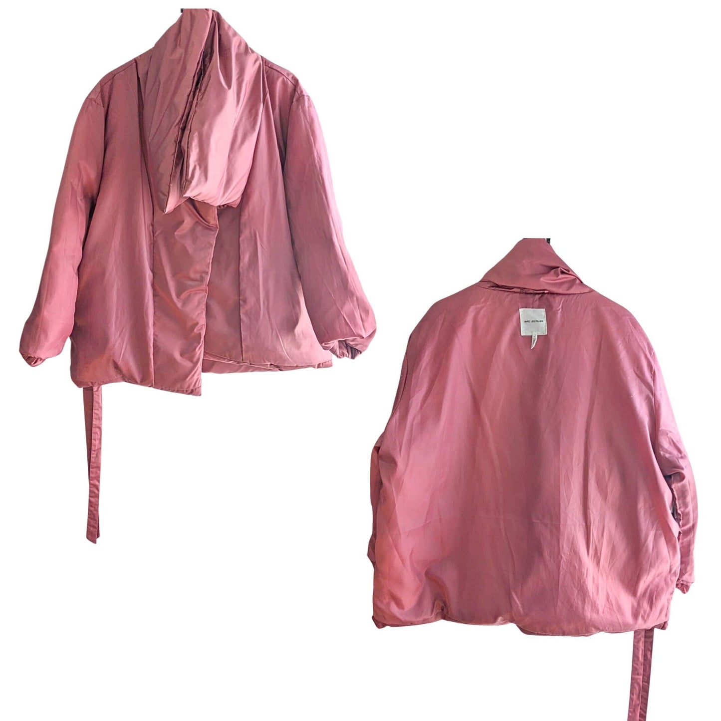 AVEC LES FILLES Trending Dusty Rose Wide Neck Wrap Duvet Crepe Puffer Coat Sz L