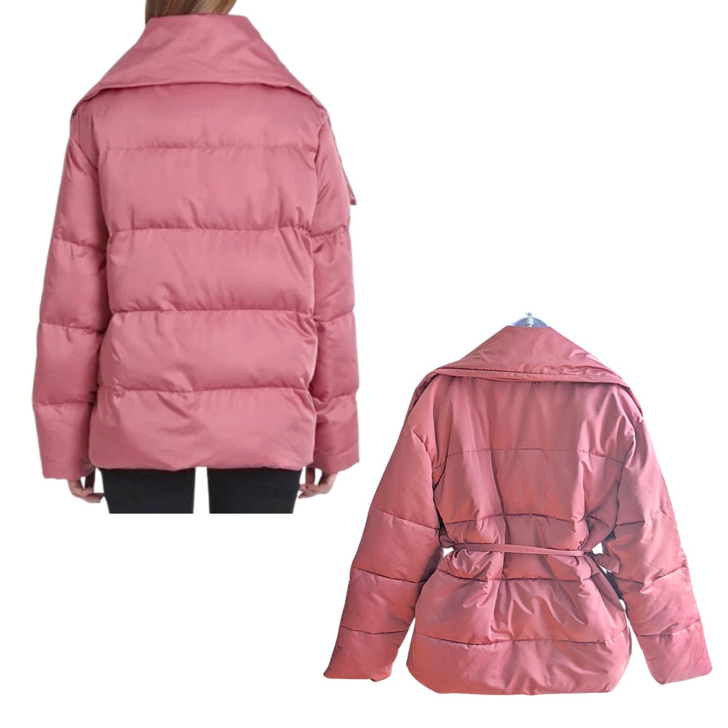 AVEC LES FILLES Trending Dusty Rose Wide Neck Wrap Duvet Crepe Puffer Coat Sz L