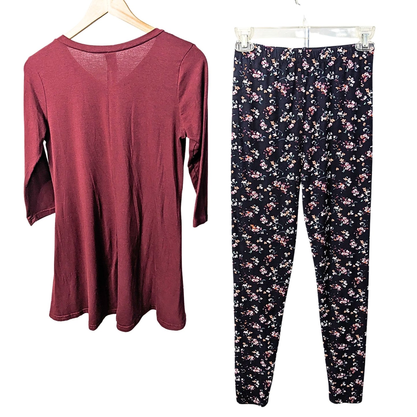 Matching Set LILDY Tunic & Leggings Burgundy Floral Super Soft Size S-M
