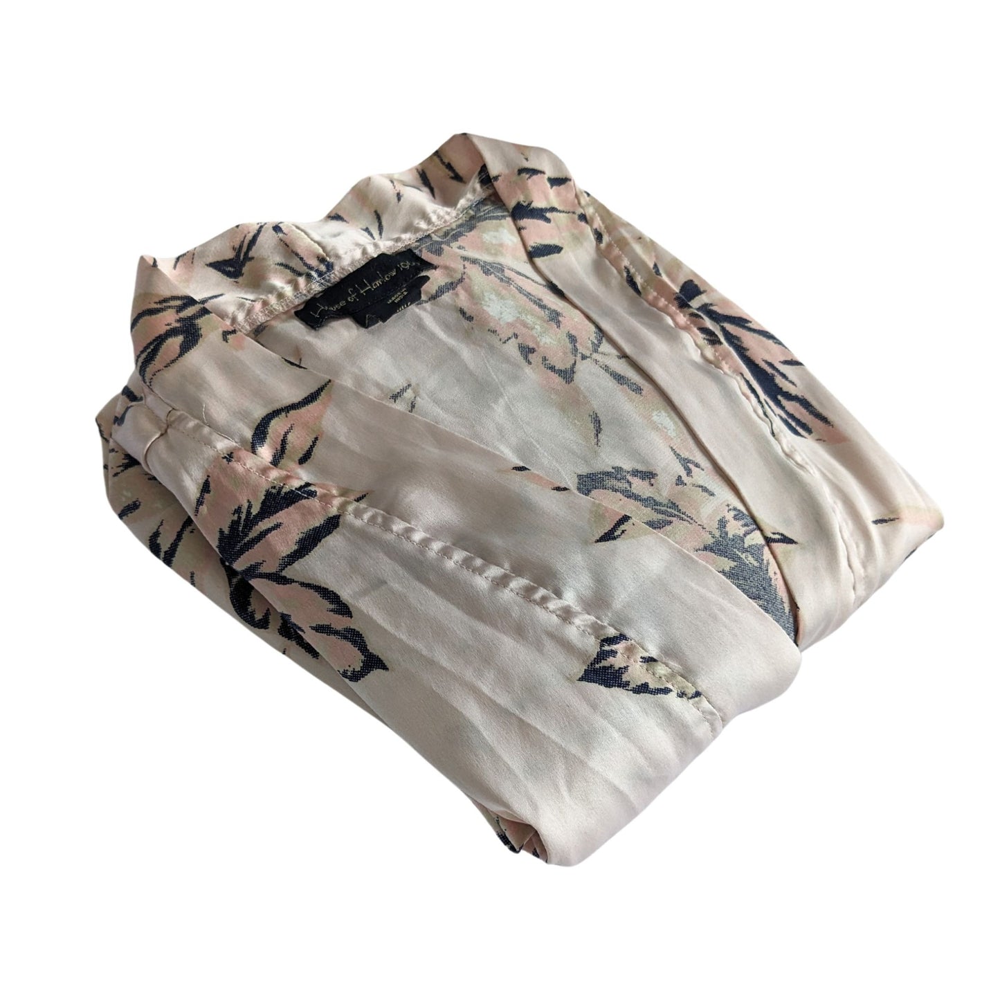 HOUSE OF HARLOW 1960 Blush Pink Floral Leaf Print Satin Sleepwear Short Robe SzM