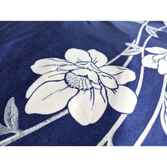 LILY BY FIRMIANA Blue V-Neck Tunic with White Floral Pattern Cap Sleeve Size 3X
