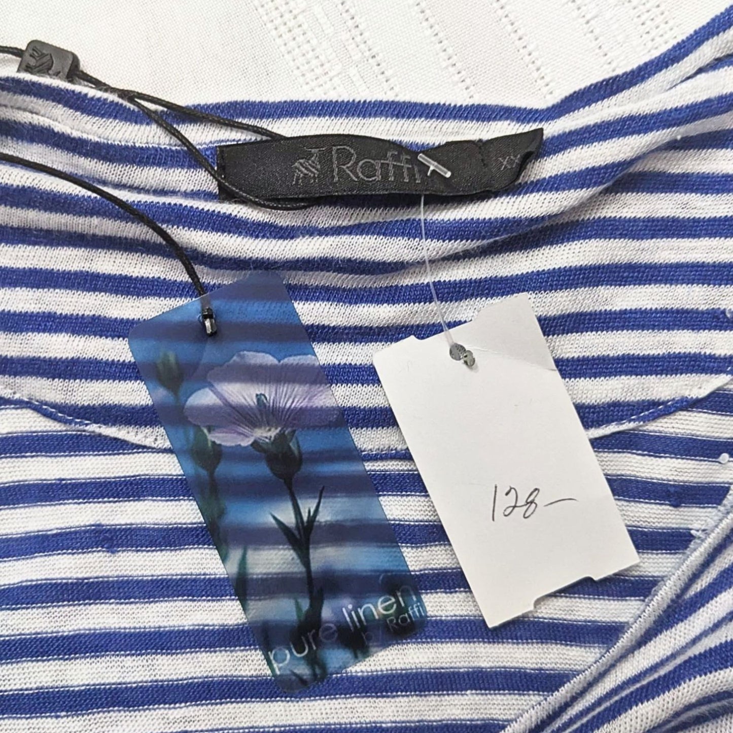 NWT RAFFI 100% Linen Blue & White Striped Coastal Long Sleeve Tee Size XXL