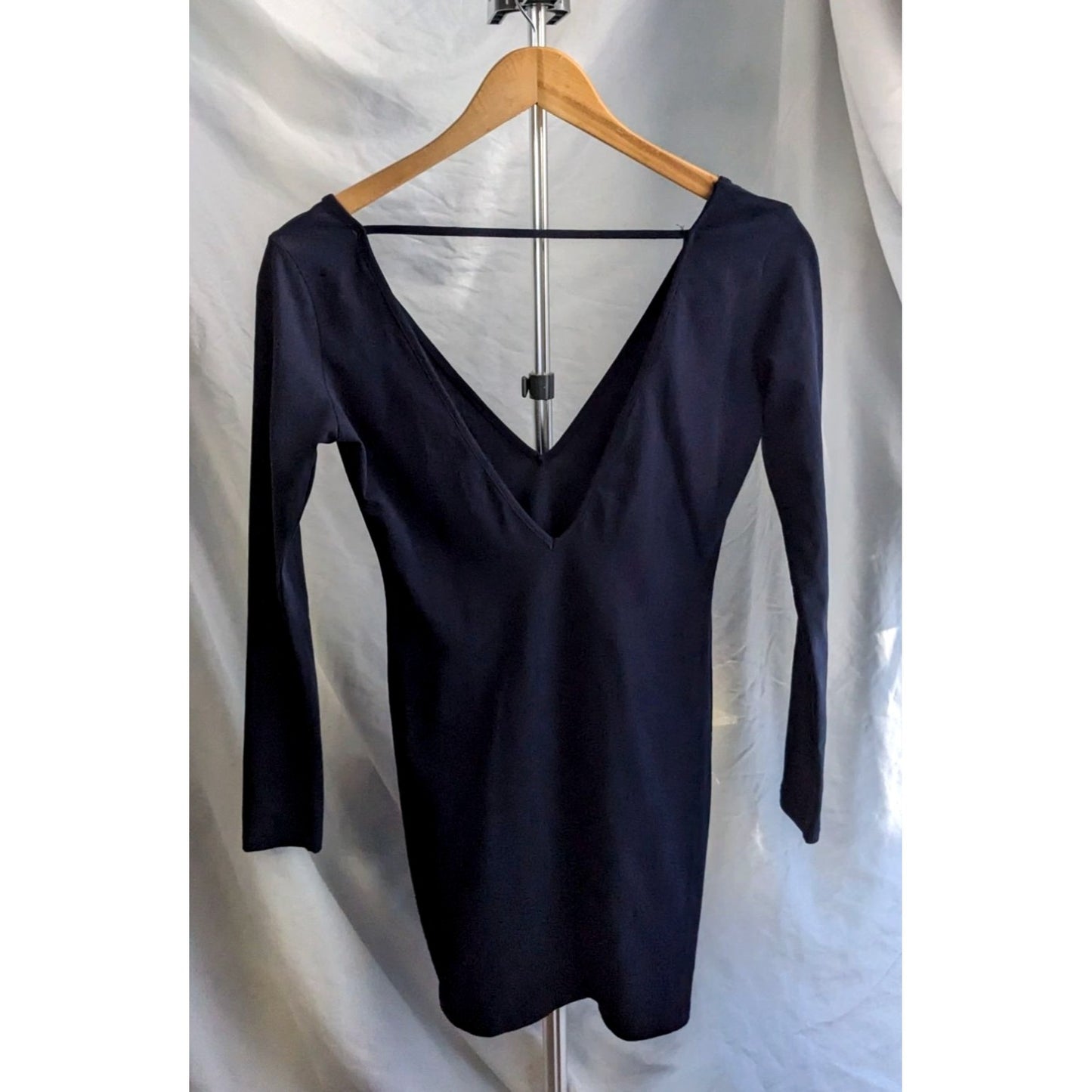 NWT TOBI Sexy Black Plunge Bodycon Mini Dress 95% Cotton Long Sleeve Size S