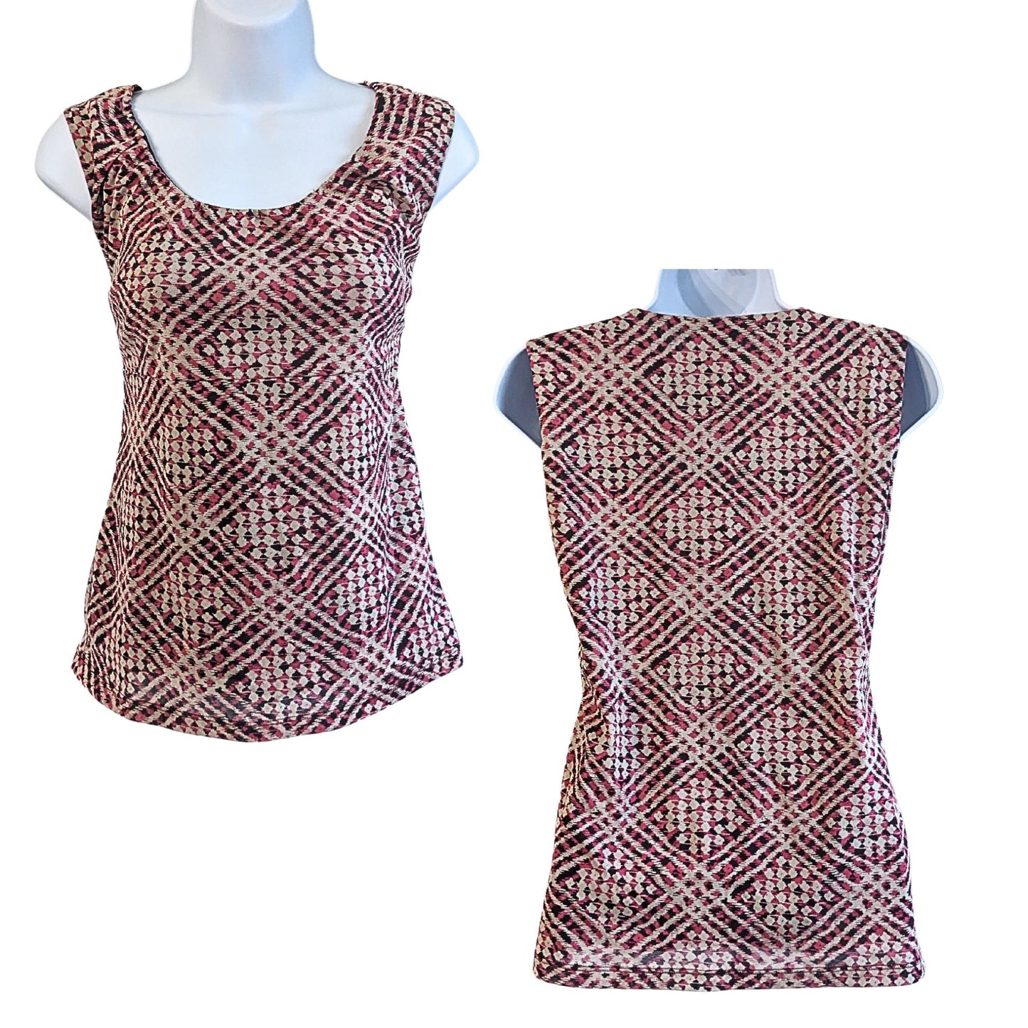 NINE WEST Nine & Co Geometric Stretch Mesh Sleeveless Top Size M