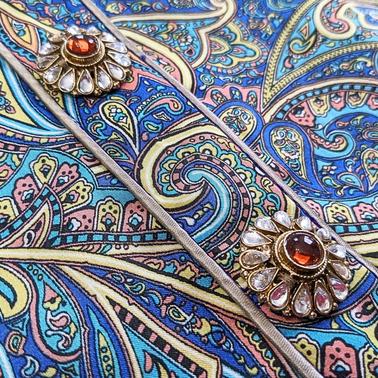 NOMI ANSARI Designer Pakistani Blue Bronze Paisley Silk Organza Kurta Shirt Sz M