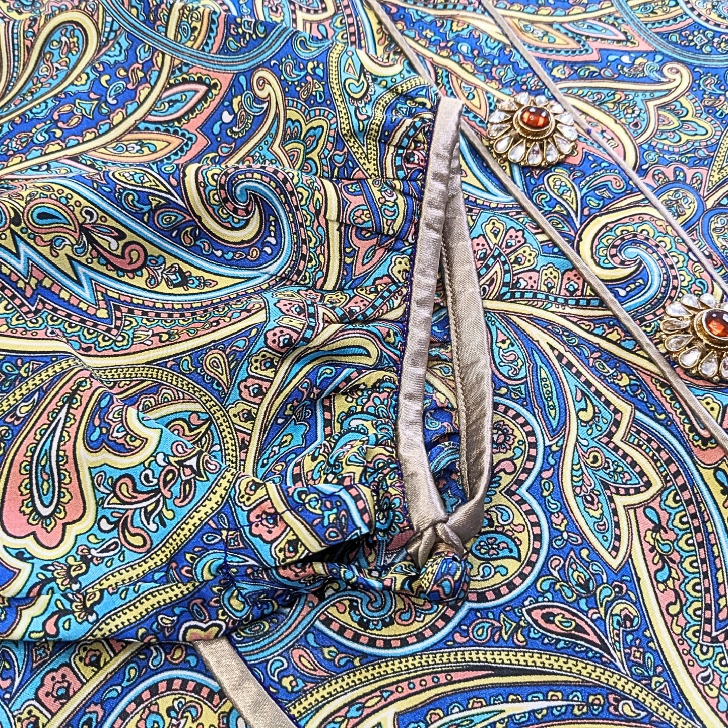 NOMI ANSARI Designer Pakistani Blue Bronze Paisley Silk Organza Kurta Shirt Sz M
