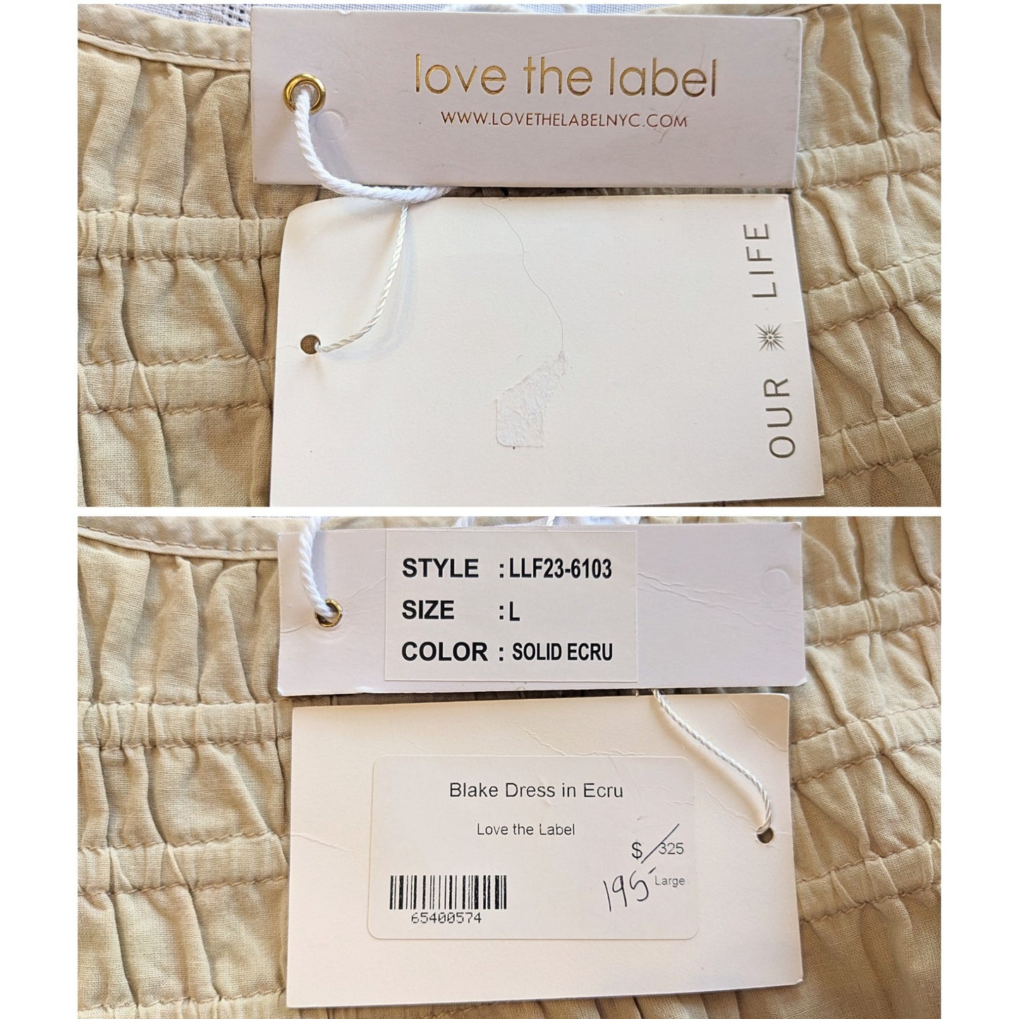 NWT LOVE THE LABEL Blake Ecru Cottagecore Smocked Puff Sleeve Maxi Dress Size L