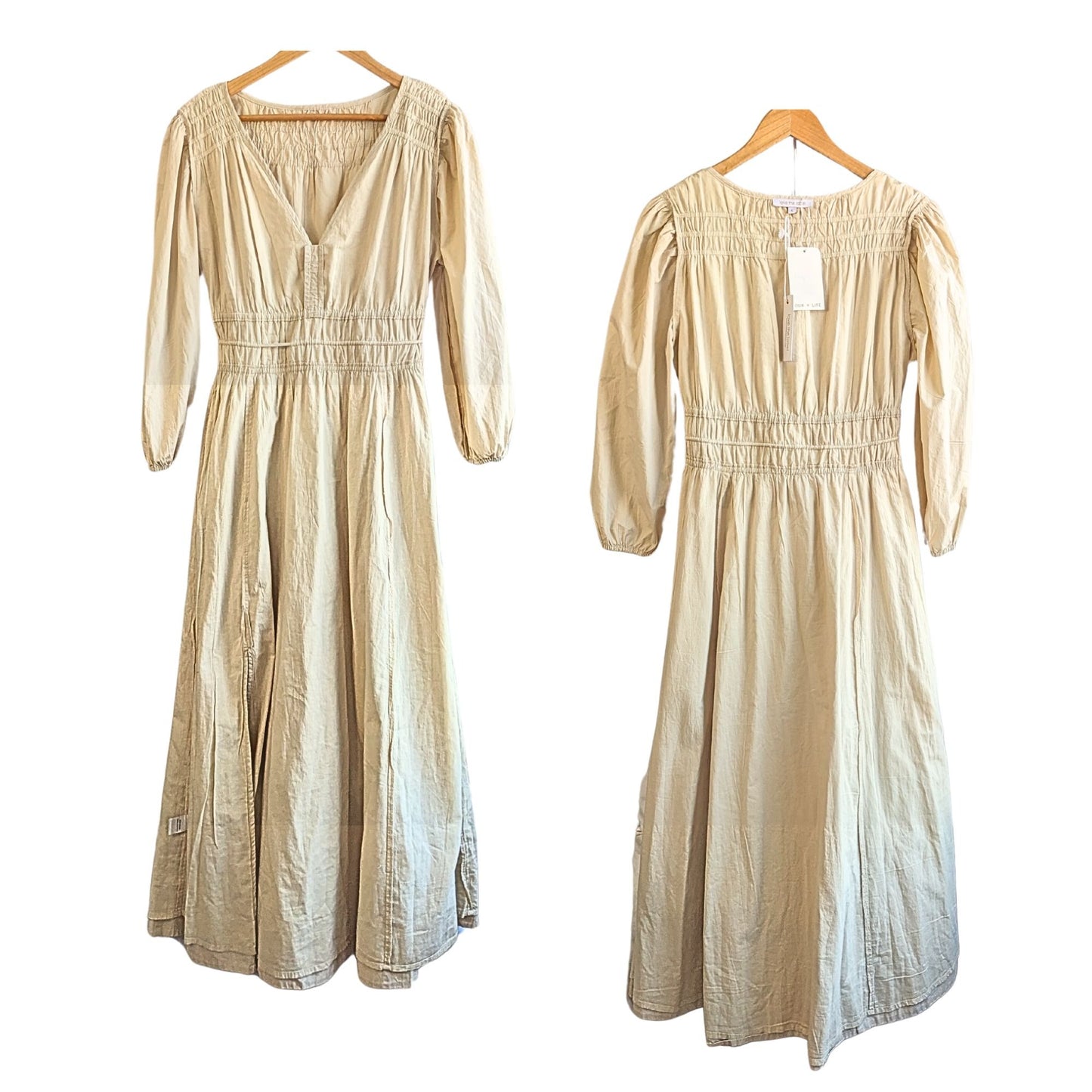 NWT LOVE THE LABEL Blake Ecru Cottagecore Smocked Puff Sleeve Maxi Dress Size L
