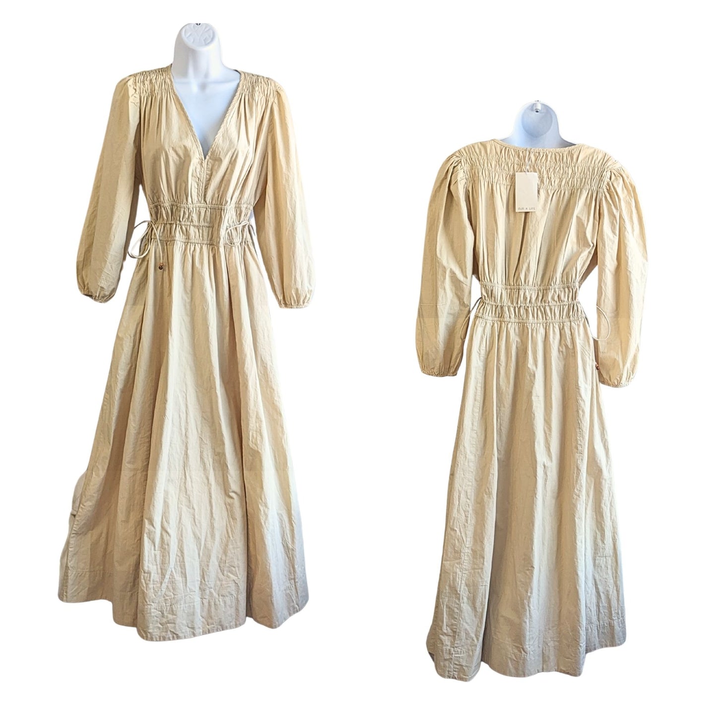 NWT LOVE THE LABEL Blake Ecru Cottagecore Smocked Puff Sleeve Maxi Dress Size L
