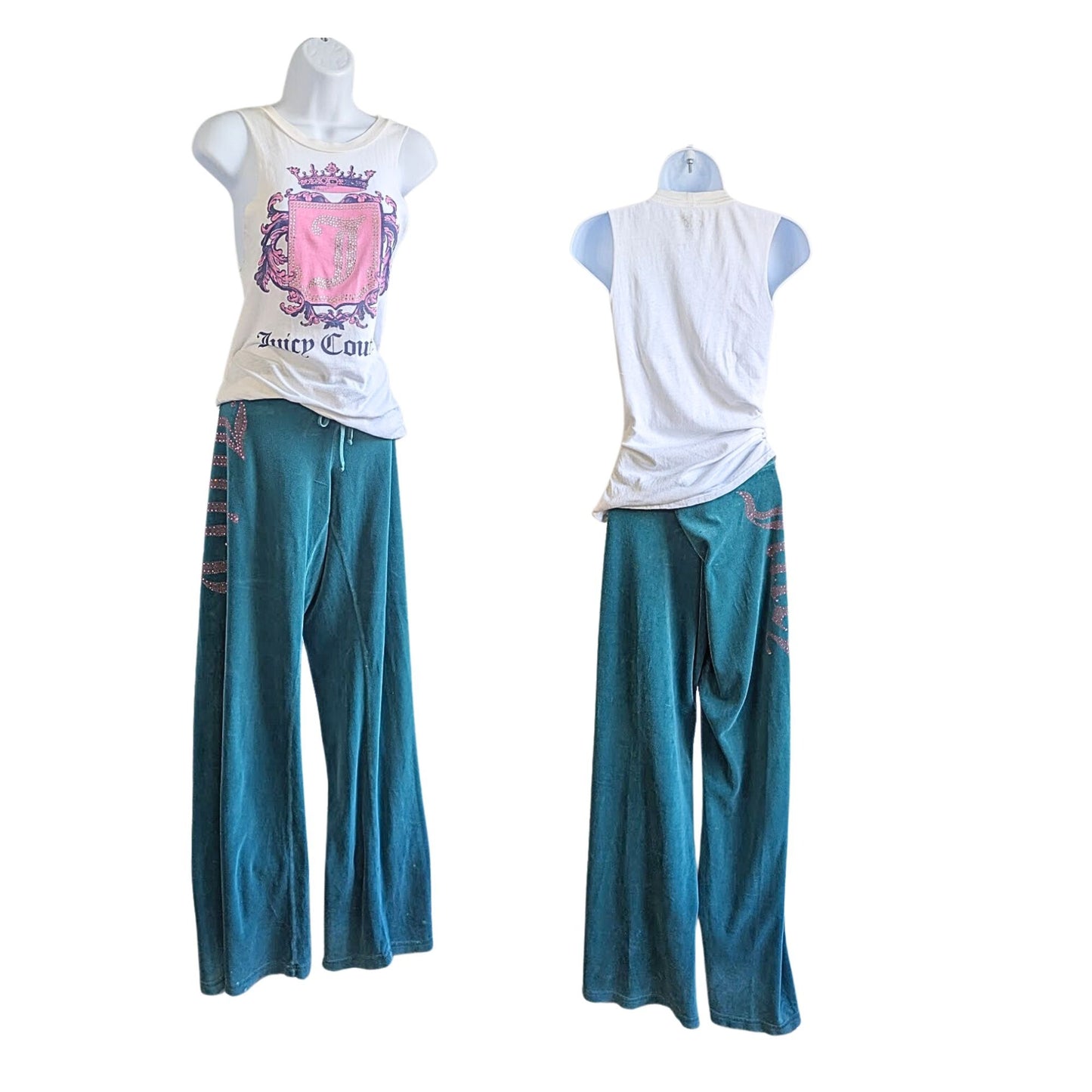 Vtg Y2K JUICY COUTURE Teal Pink 2-pc Shield & Crown Matching Set Sz M/L *FLAWED*