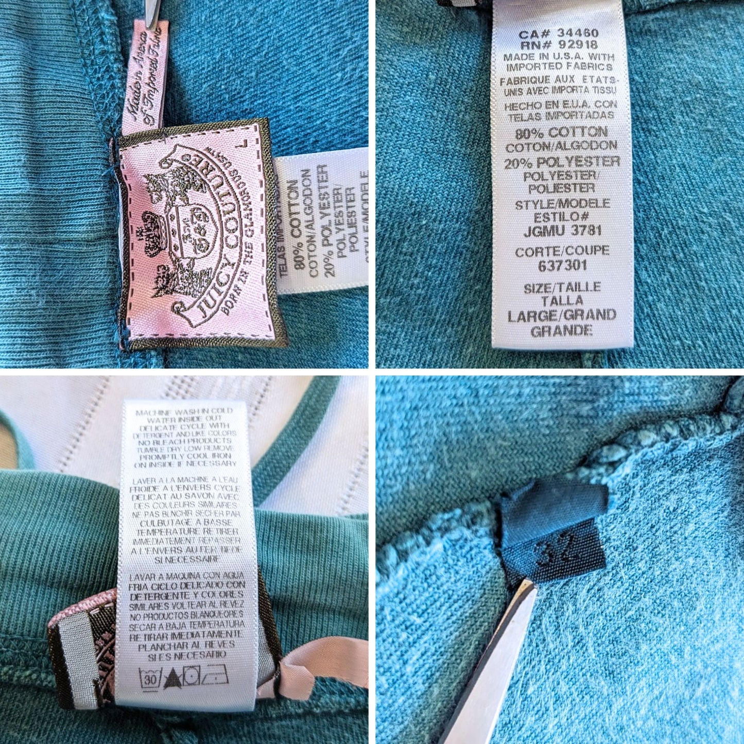 Vtg Y2K JUICY COUTURE Teal Pink 2-pc Shield & Crown Matching Set Sz M/L *FLAWED*
