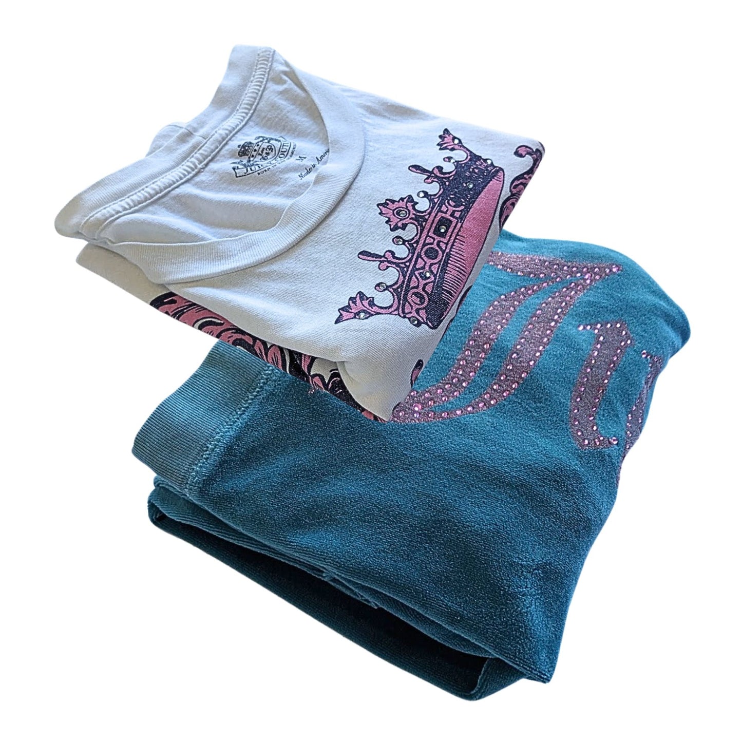 Vtg Y2K JUICY COUTURE Teal Pink 2-pc Shield & Crown Matching Set Sz M/L *FLAWED*