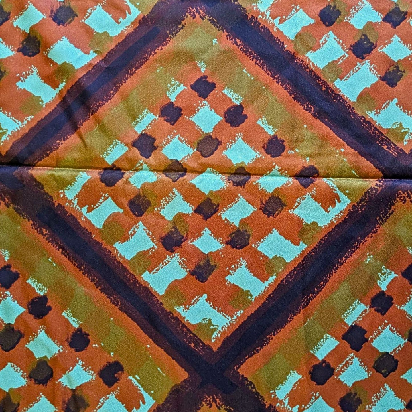 Vintage 60s Uncut Polyester Satin Mod Fabric w/ Receipt Orange Check 5 sq.yds.