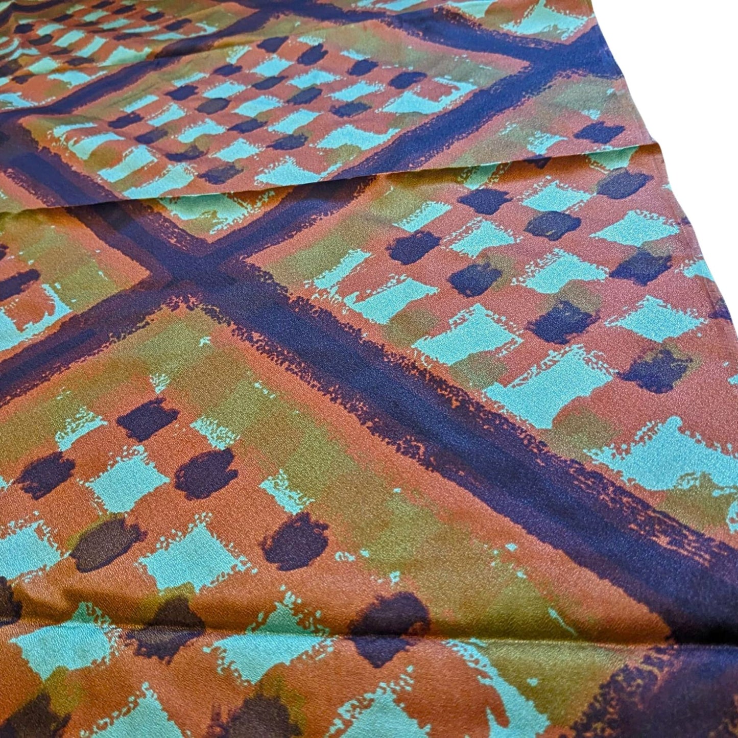 Vintage 60s Uncut Polyester Satin Mod Fabric w/ Receipt Orange Check 5 sq.yds.