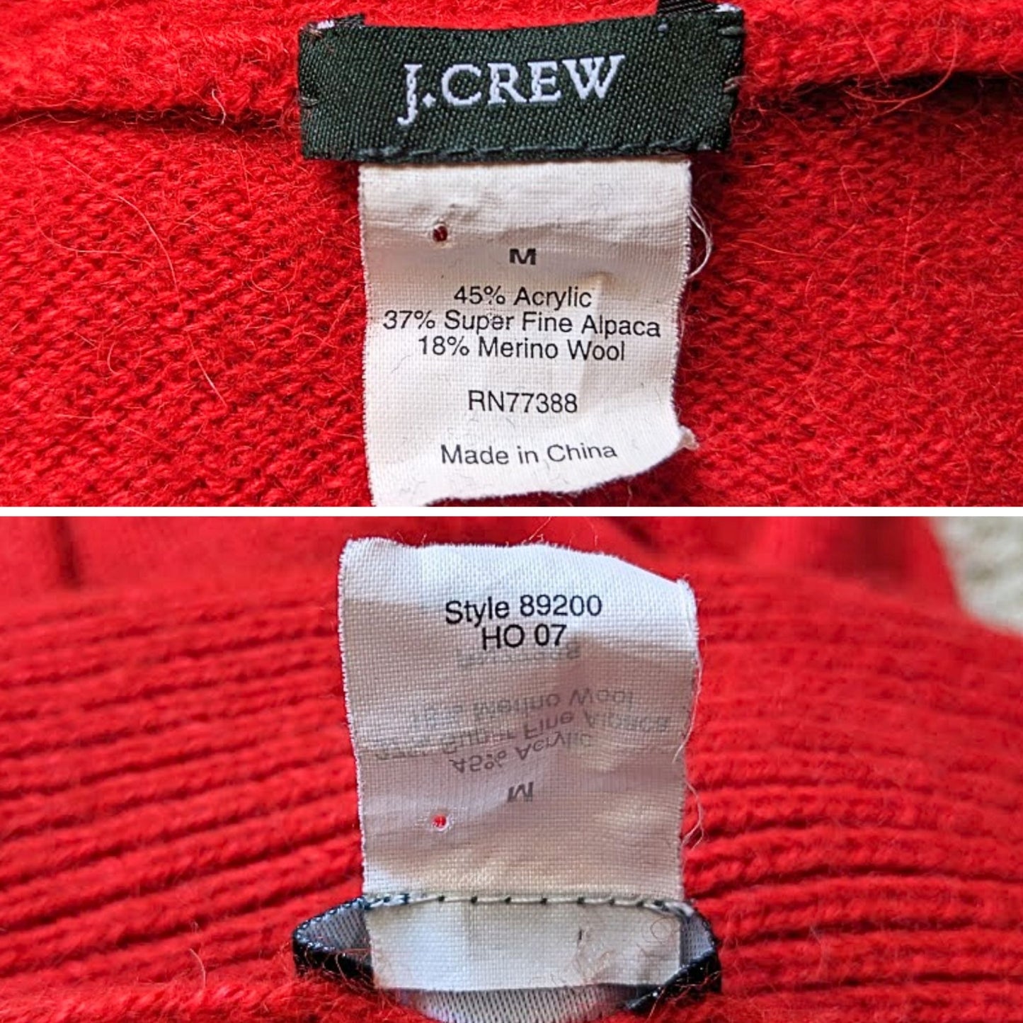 Vtg Y2K 2007 J.CREW Red Bella Swan Alpaca Blend Dream Shawl Knit Sweater Size M