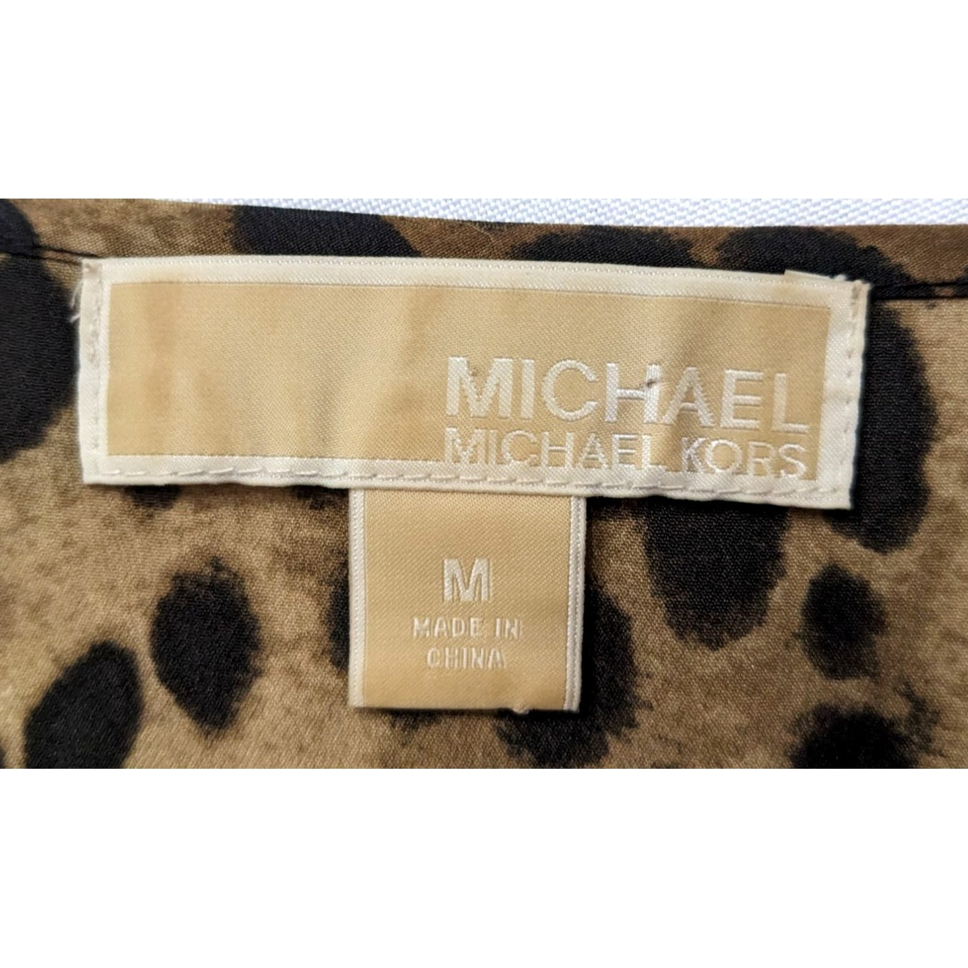 MICHAEL Michael Kors Tan Leopard Print Loose Drop Sleeve Blouse w/Tassels Size M