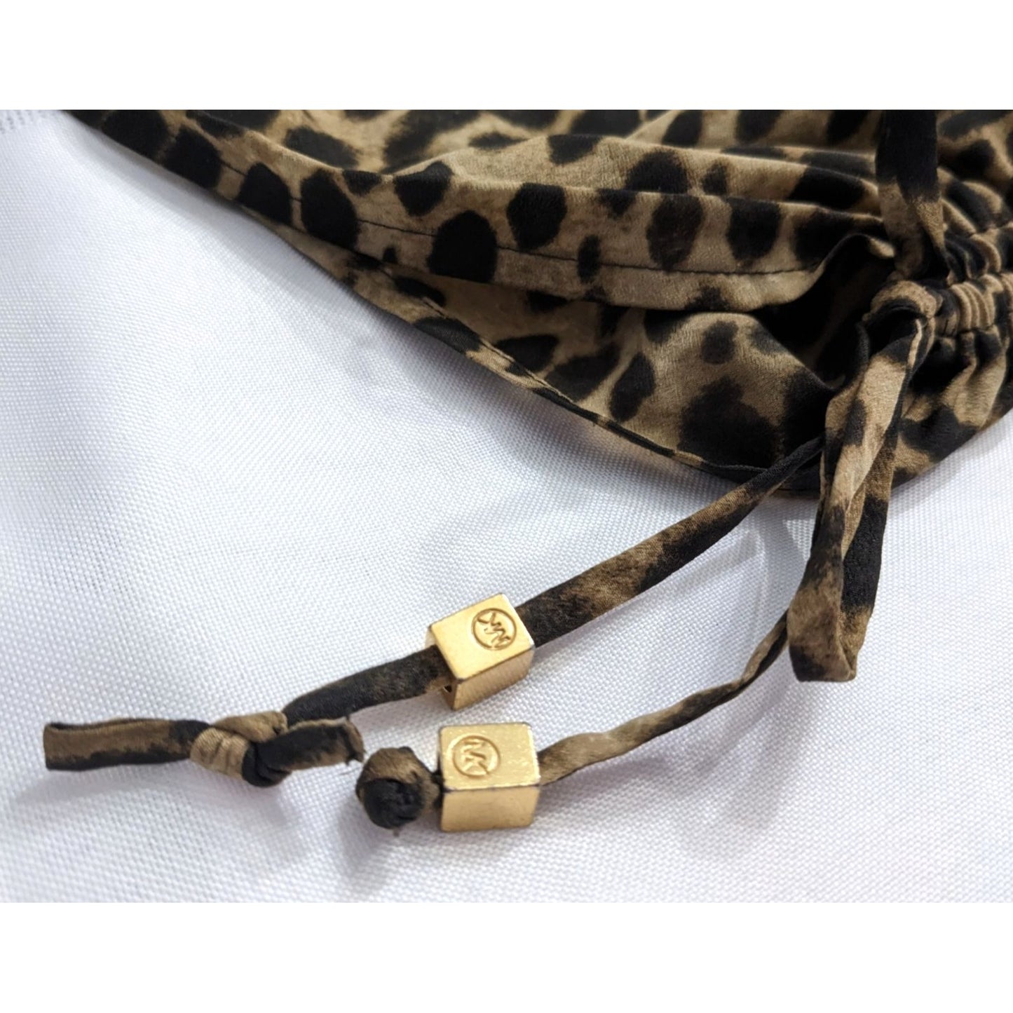 MICHAEL Michael Kors Tan Leopard Print Loose Drop Sleeve Blouse w/Tassels Size M