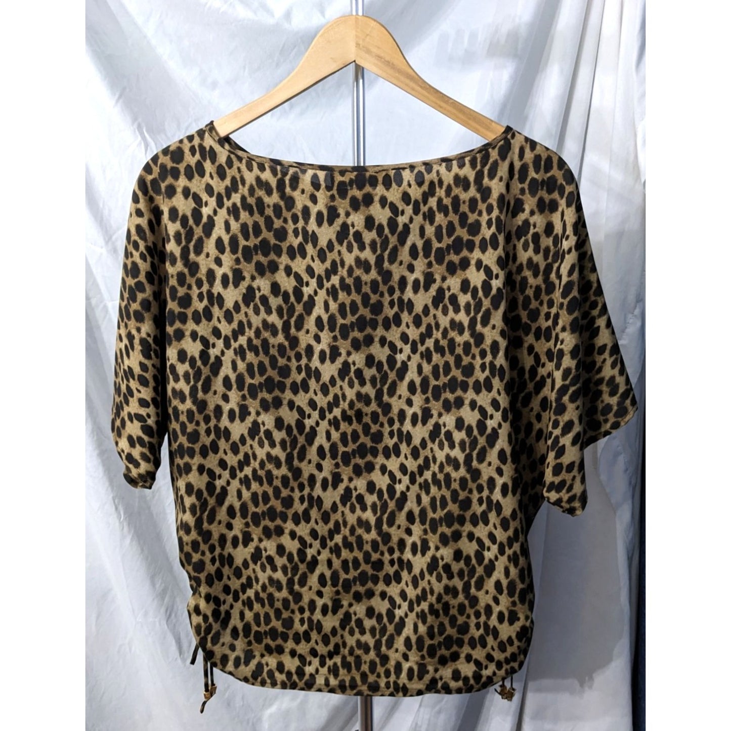 MICHAEL Michael Kors Tan Leopard Print Loose Drop Sleeve Blouse w/Tassels Size M