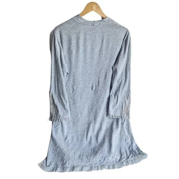 EBERJEY 100% Cotton Gray Eyelet & Lace Open Cardigan Coquette Cozy Size L