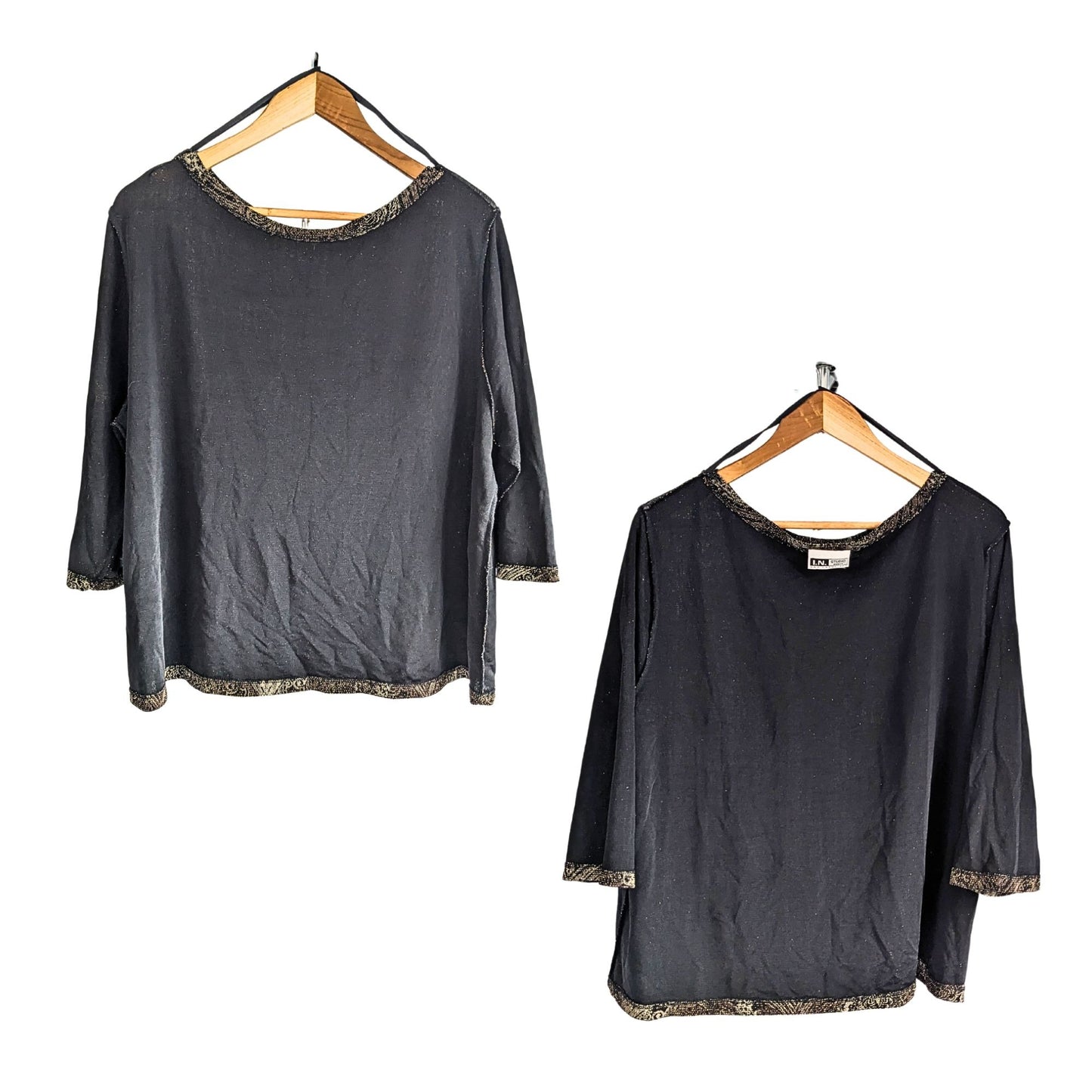Vintage 90s I.N. Studio Metallic Gold Bronze Nylon Paisley Evening Top Size 3X
