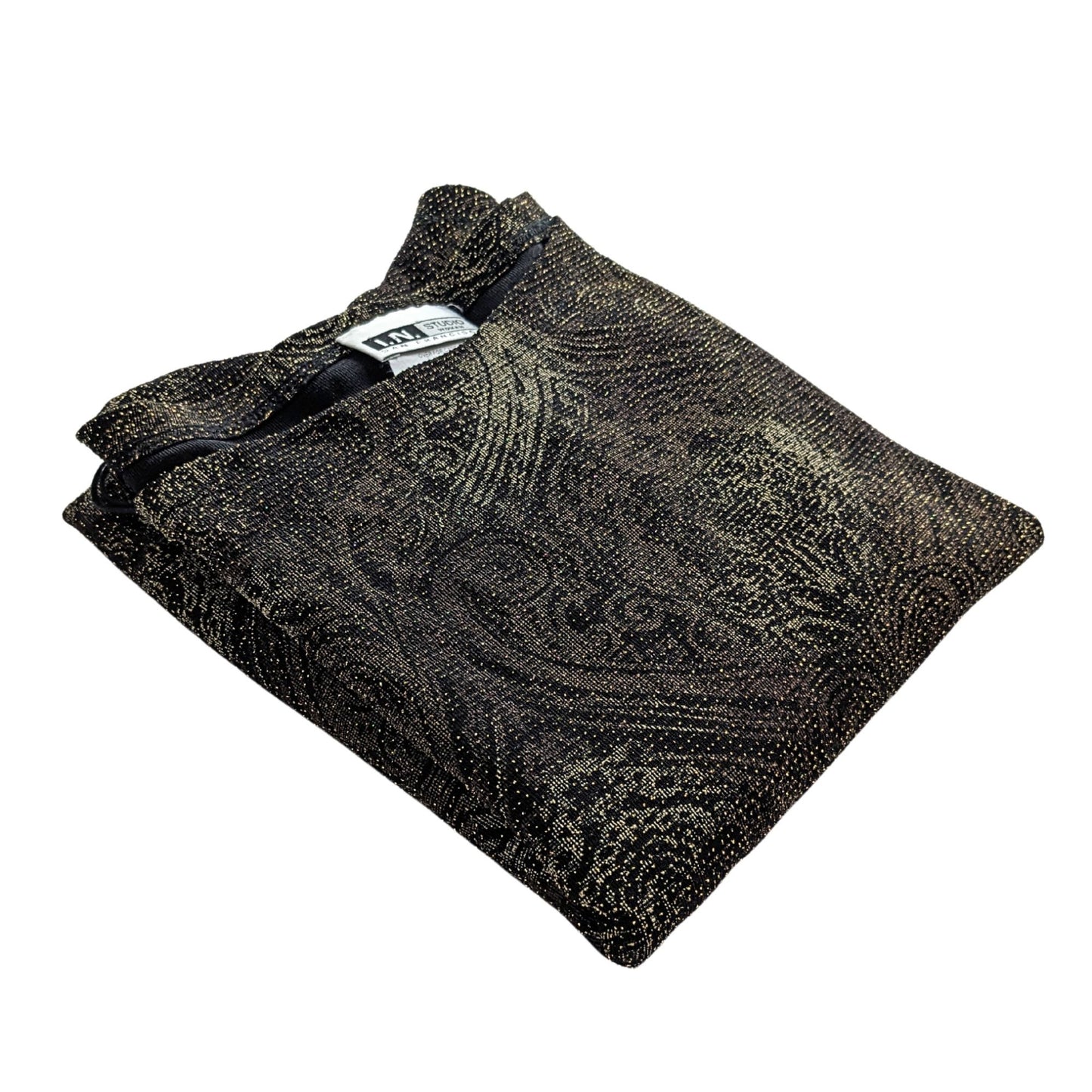 Vintage 90s I.N. Studio Metallic Gold Bronze Nylon Paisley Evening Top Size 3X