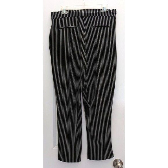 HILARY RADLEY Black Double Pinstripe Pull-On Trousers w/ Pockets Size L