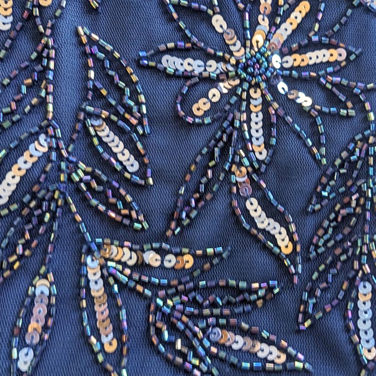 NWT PISARRO NIGHTS Slate Navy Beaded Mesh Mock Two-Piece Sequined Gown Size 12