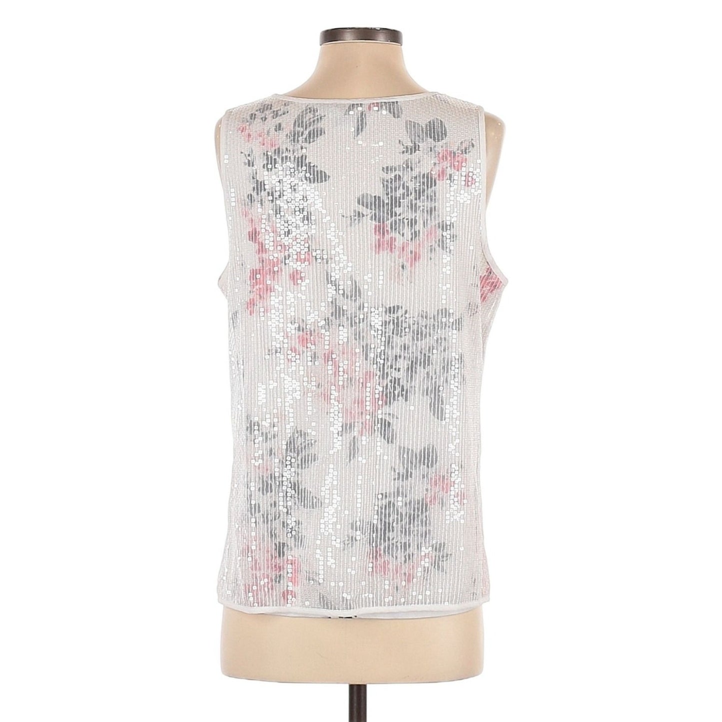 WHITE HOUSE BLACK MARKET White & Pink Floral Sequin Overlay Tank Coquette Size L