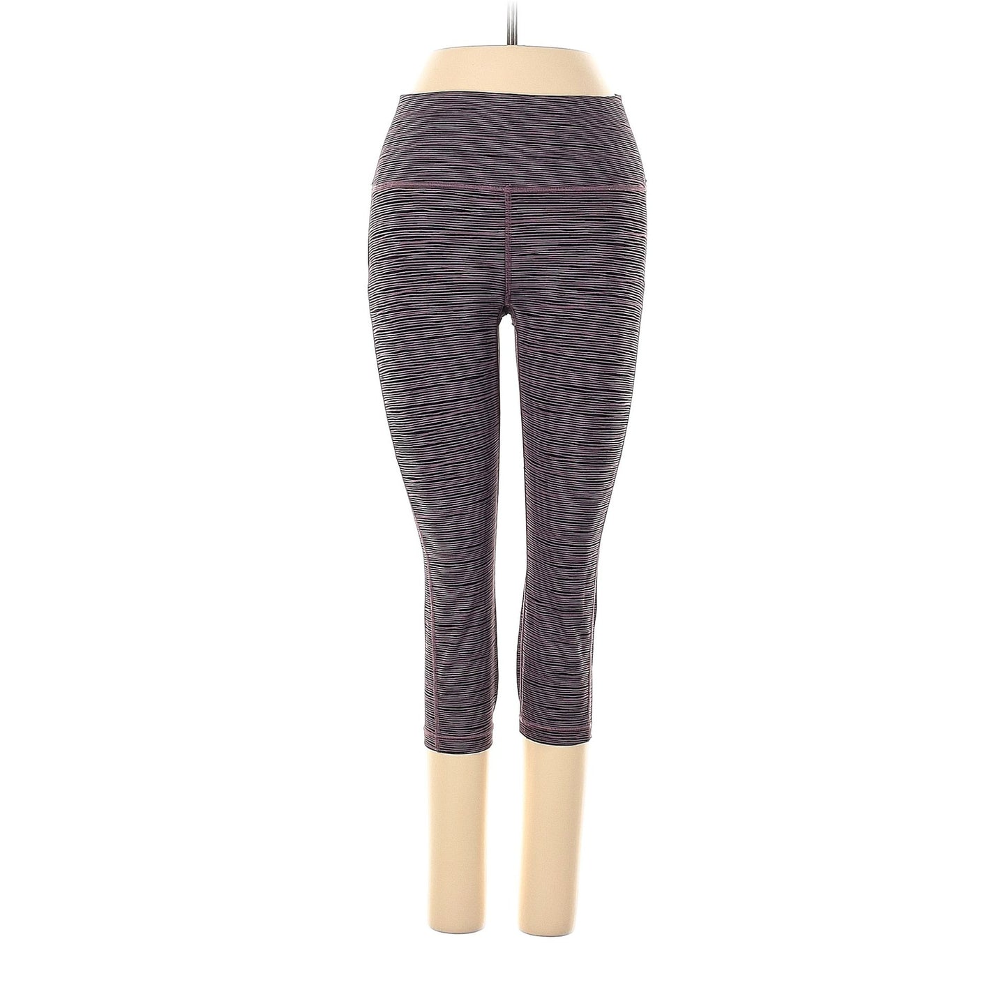 ATHLETA Volcanic Violet & Black Linear Lines Capri Leggings Side Pockets Size XSP
