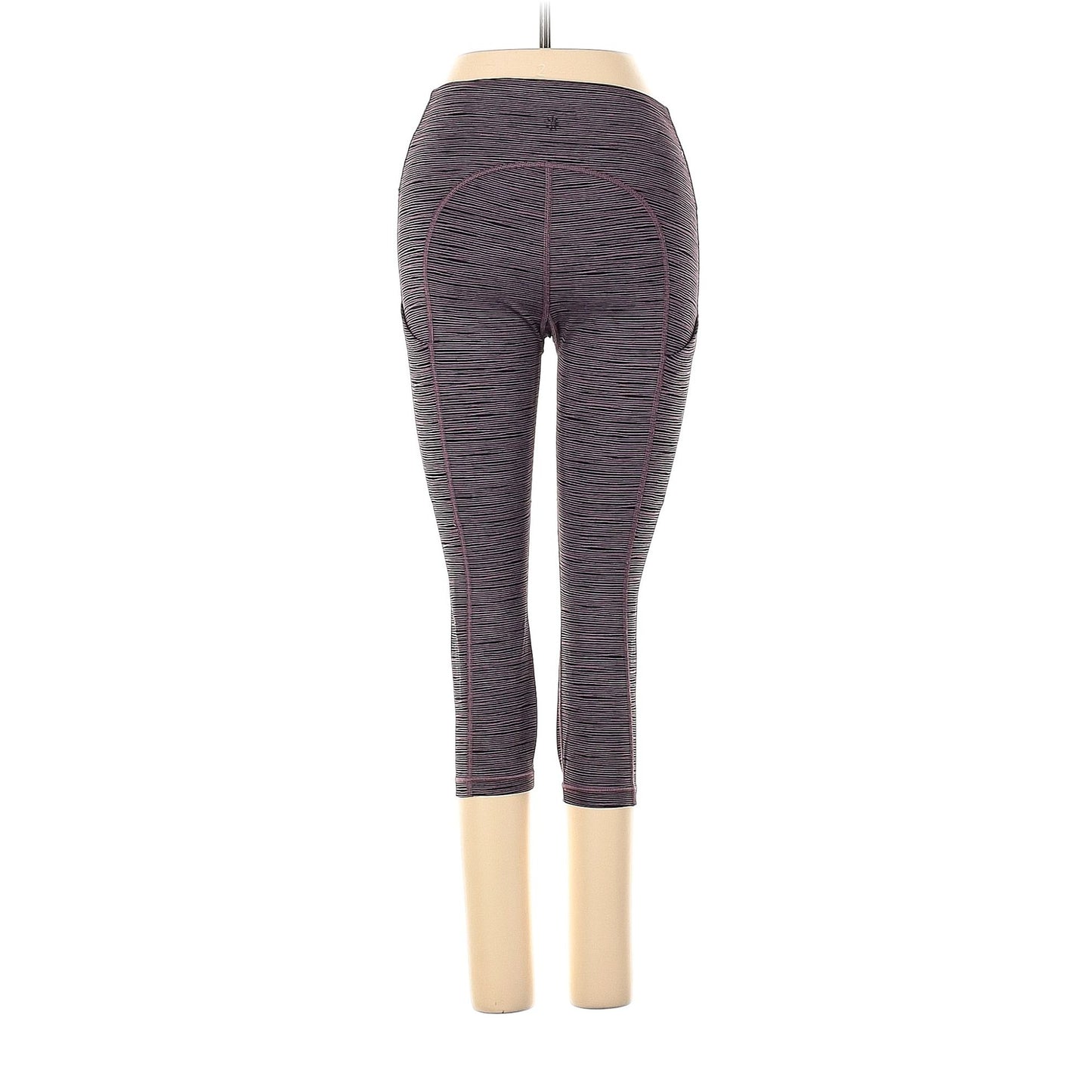 ATHLETA Volcanic Violet & Black Linear Lines Capri Leggings Side Pockets Size XSP