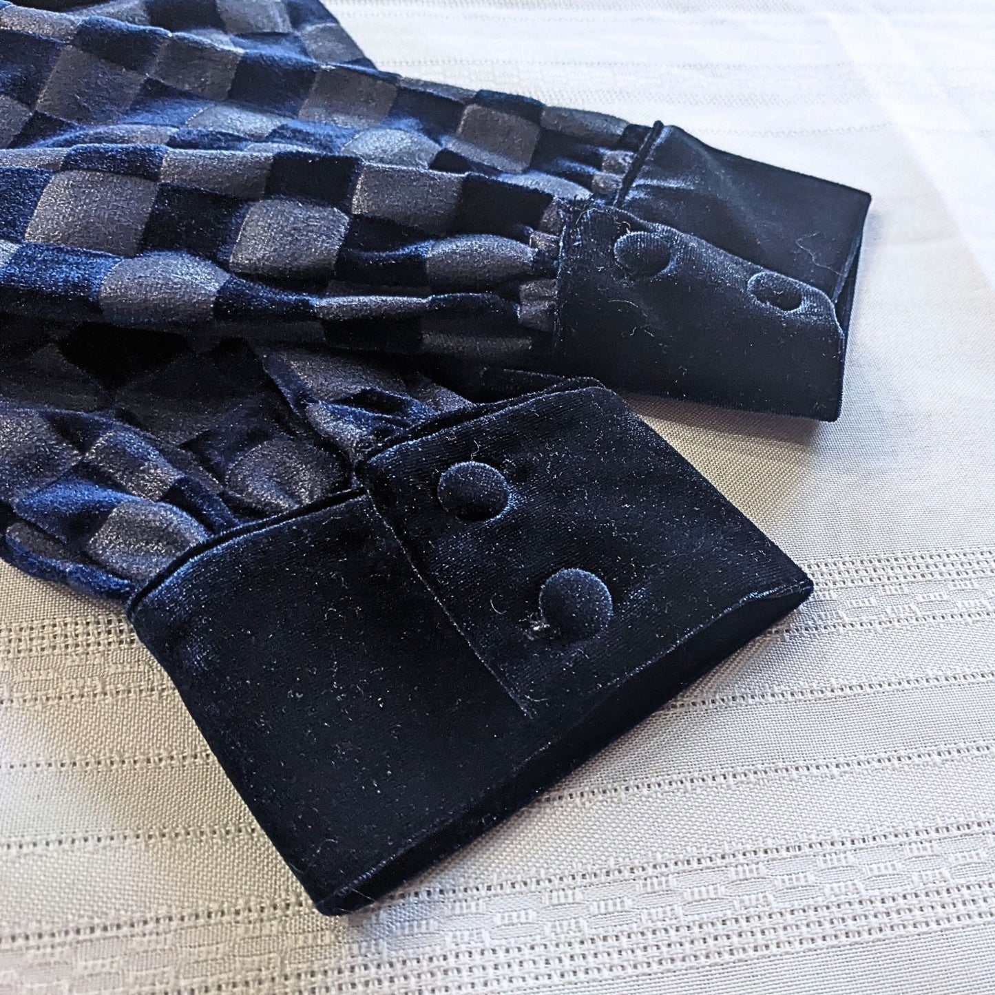 Vtg 70s BOBO TANNER NC Royal Blue Checkerboard Velour Mini Dress Girls Size 10