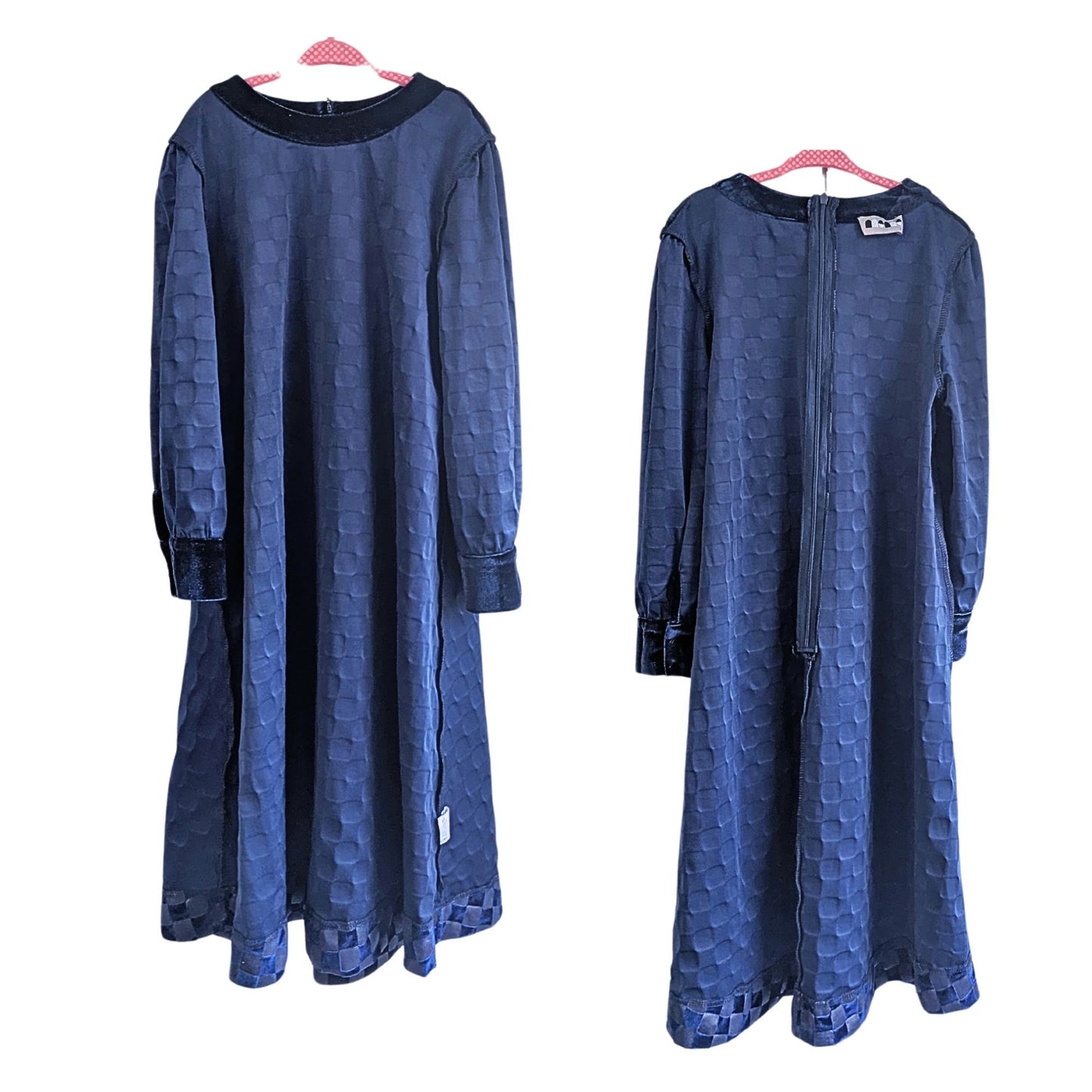 Vtg 70s BOBO TANNER NC Royal Blue Checkerboard Velour Mini Dress Girls Size 10
