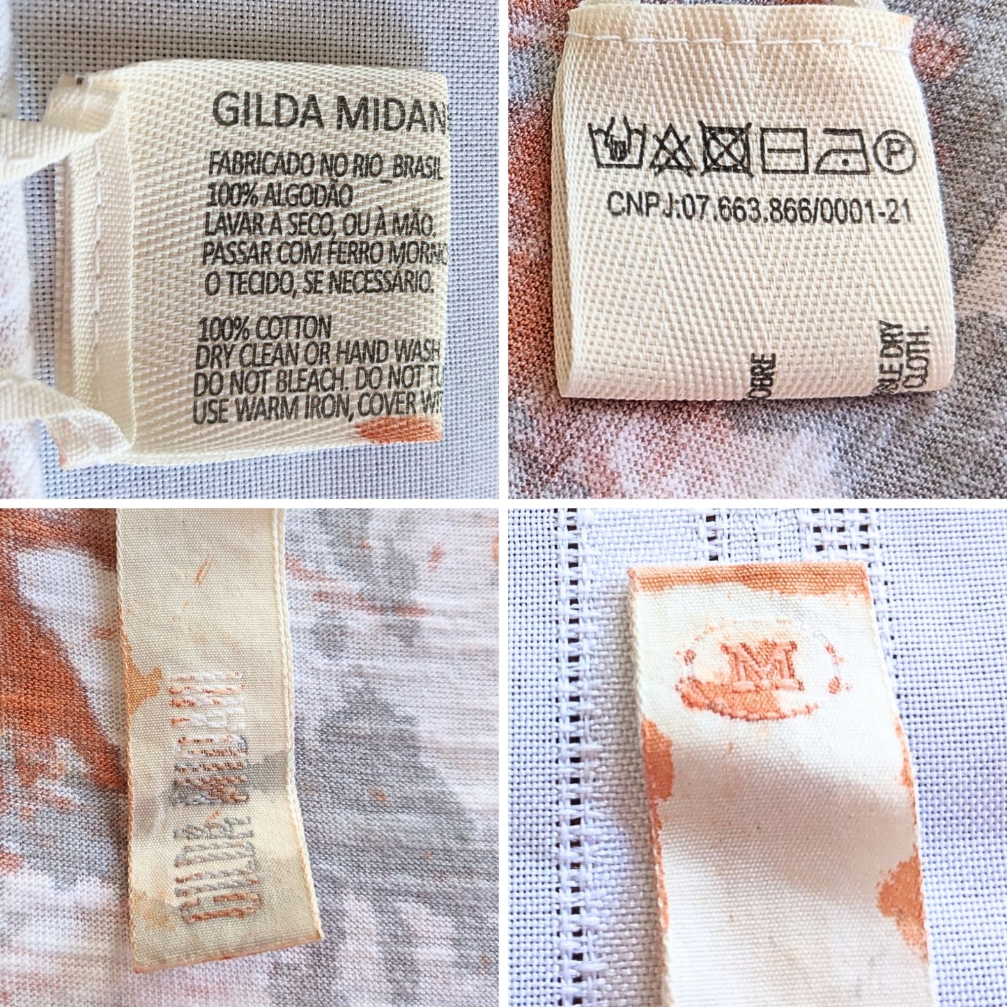 GILDA MIDANI Orange Cream & Gray Splatter Tie Dye 100% Cotton SS Maxi Dress Sz M
