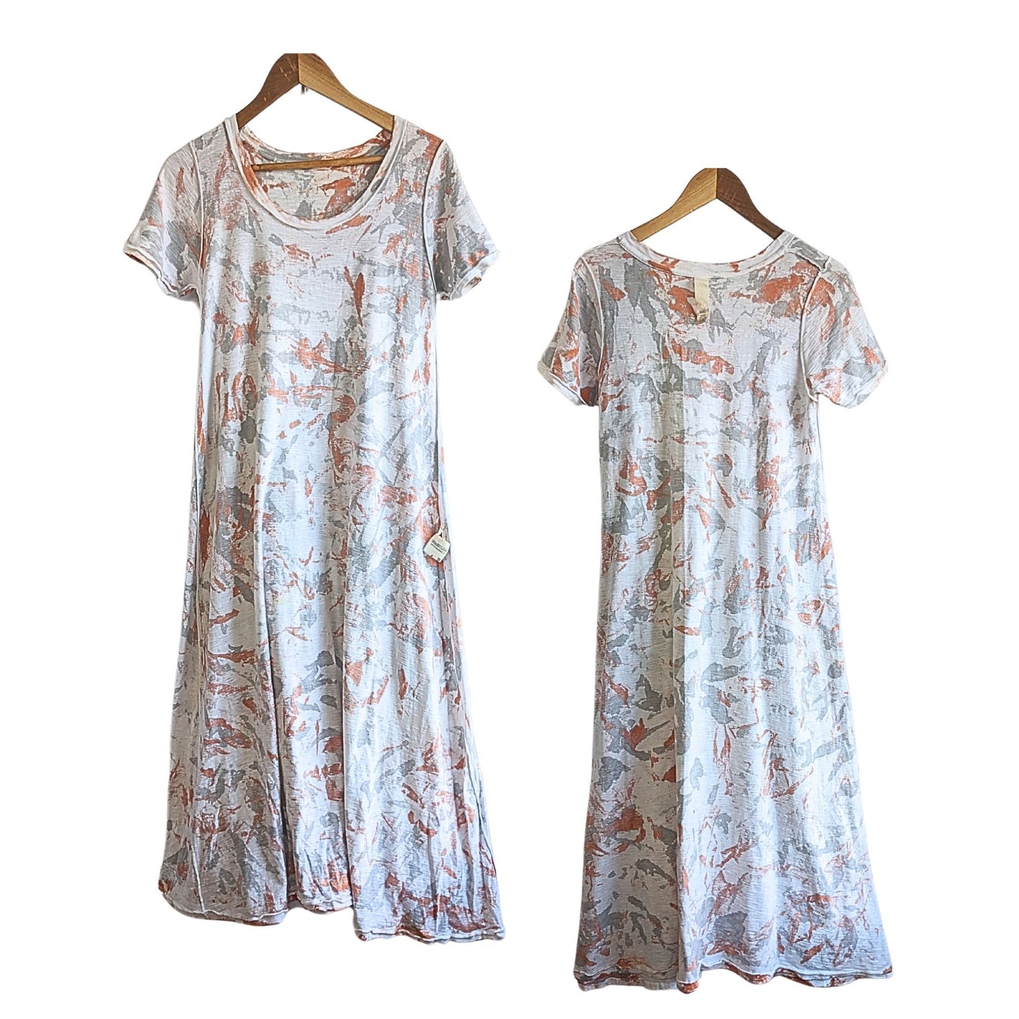 GILDA MIDANI Orange Cream & Gray Splatter Tie Dye 100% Cotton SS Maxi Dress Sz M