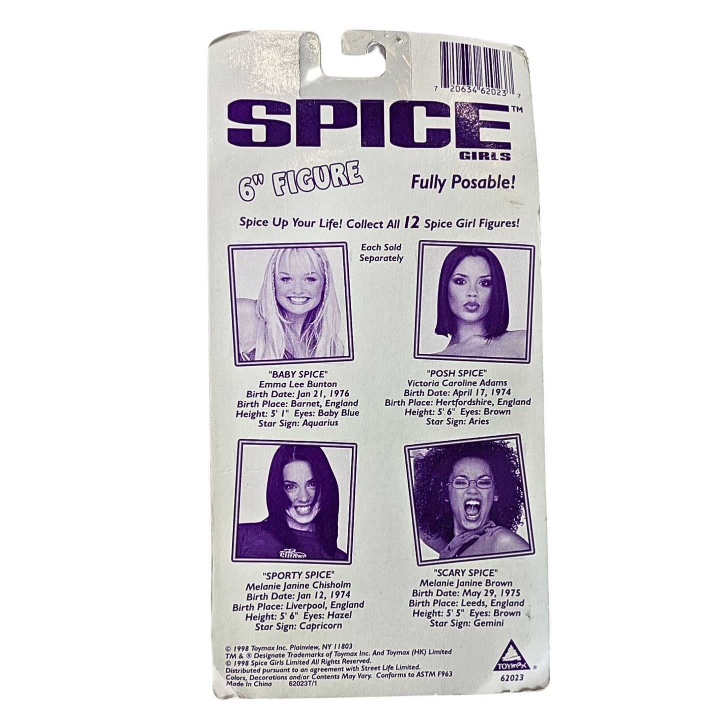NIB Vtg Y2K 1998 SPICE GIRLS TOYMAX Sporty Spice in White Posable Figurine 62023