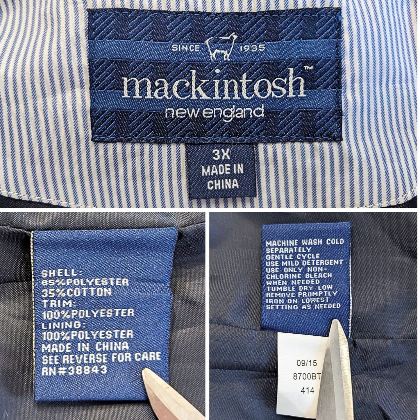 MACKINTOSH All Weather Lightweight Navy Blue Rain Utility Jacket Size 3X