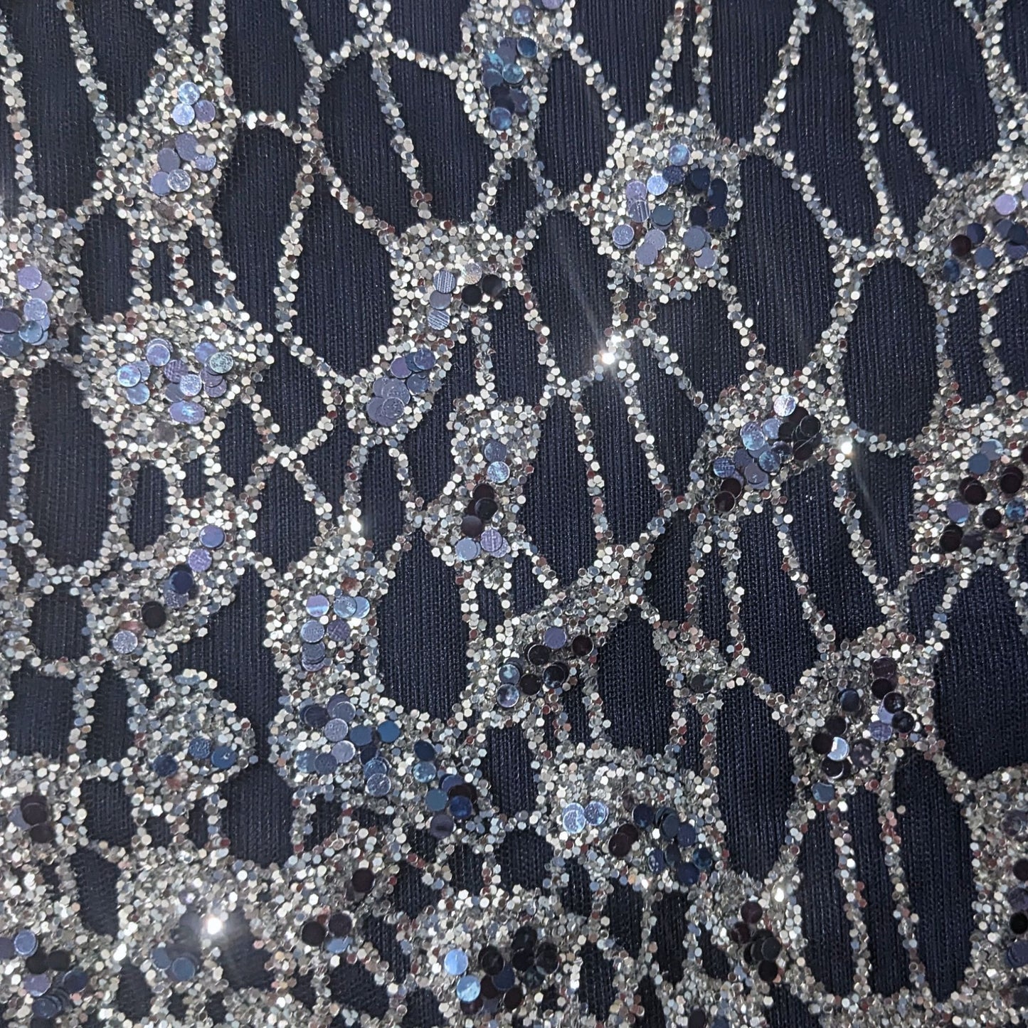 PORTIA & SCARLETT Navy Glitter Web Beaded Short Sleeve Slit Sheath Dress Size 18