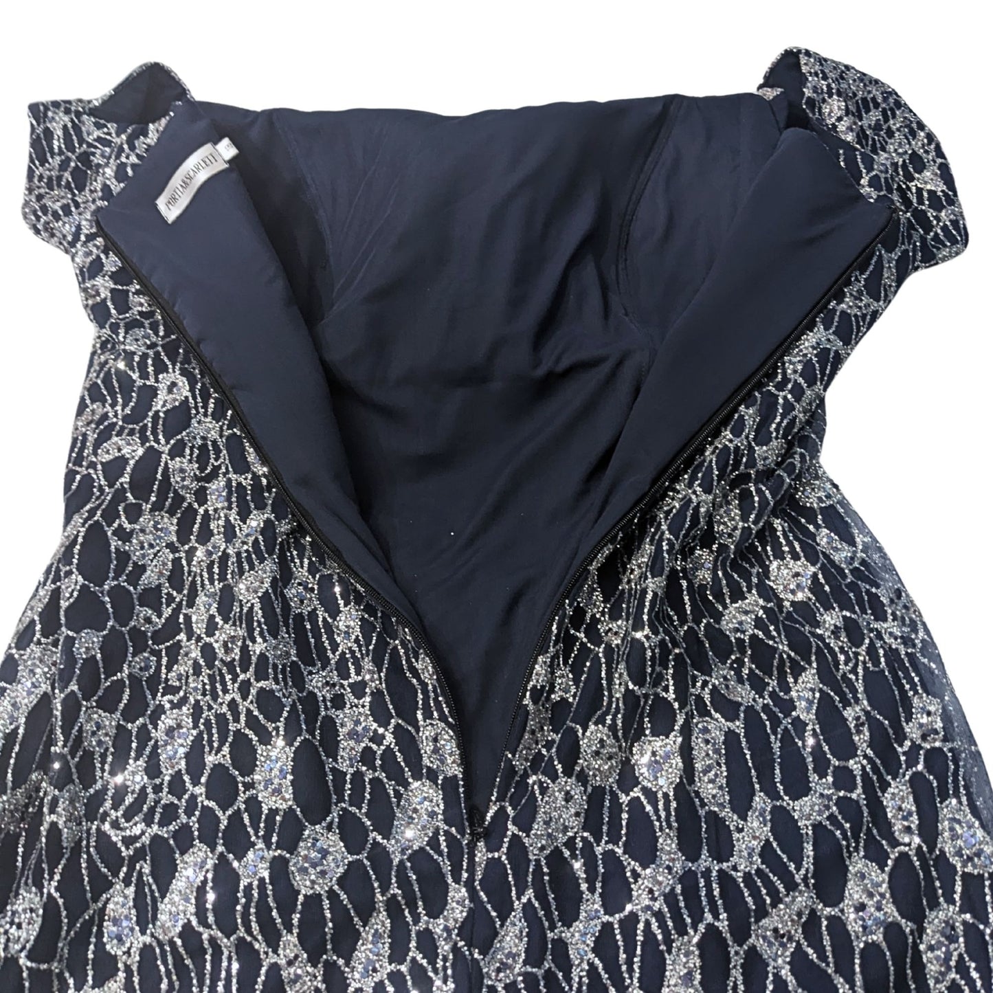 PORTIA & SCARLETT Navy Glitter Web Beaded Short Sleeve Slit Sheath Dress Size 18