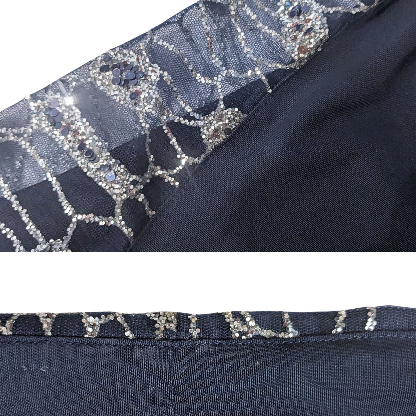 PORTIA & SCARLETT Navy Glitter Web Beaded Short Sleeve Slit Sheath Dress Size 18