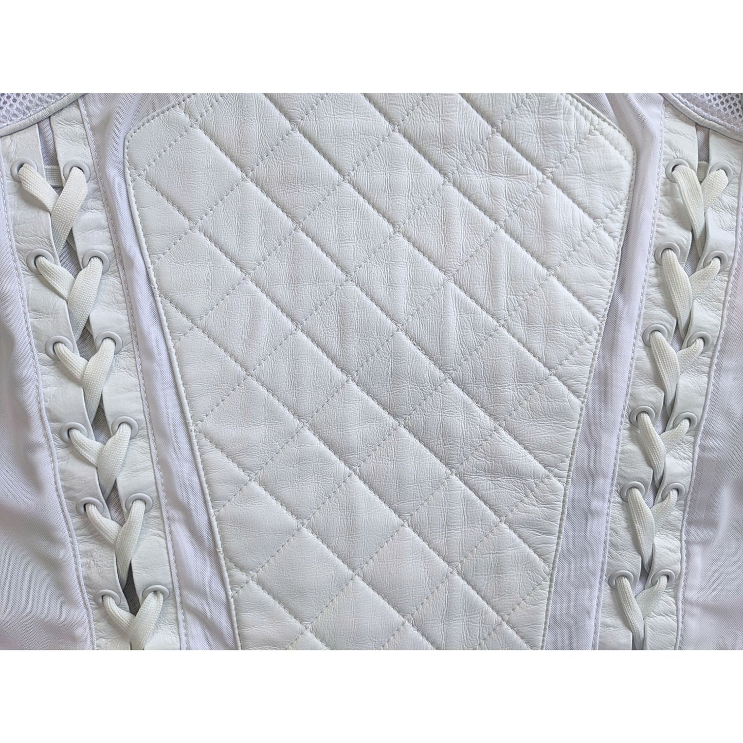 BLANC NOIR White Leather Quilted Mesh Moto Jacket w/ Phone Pocket BLJ77900 Sz L