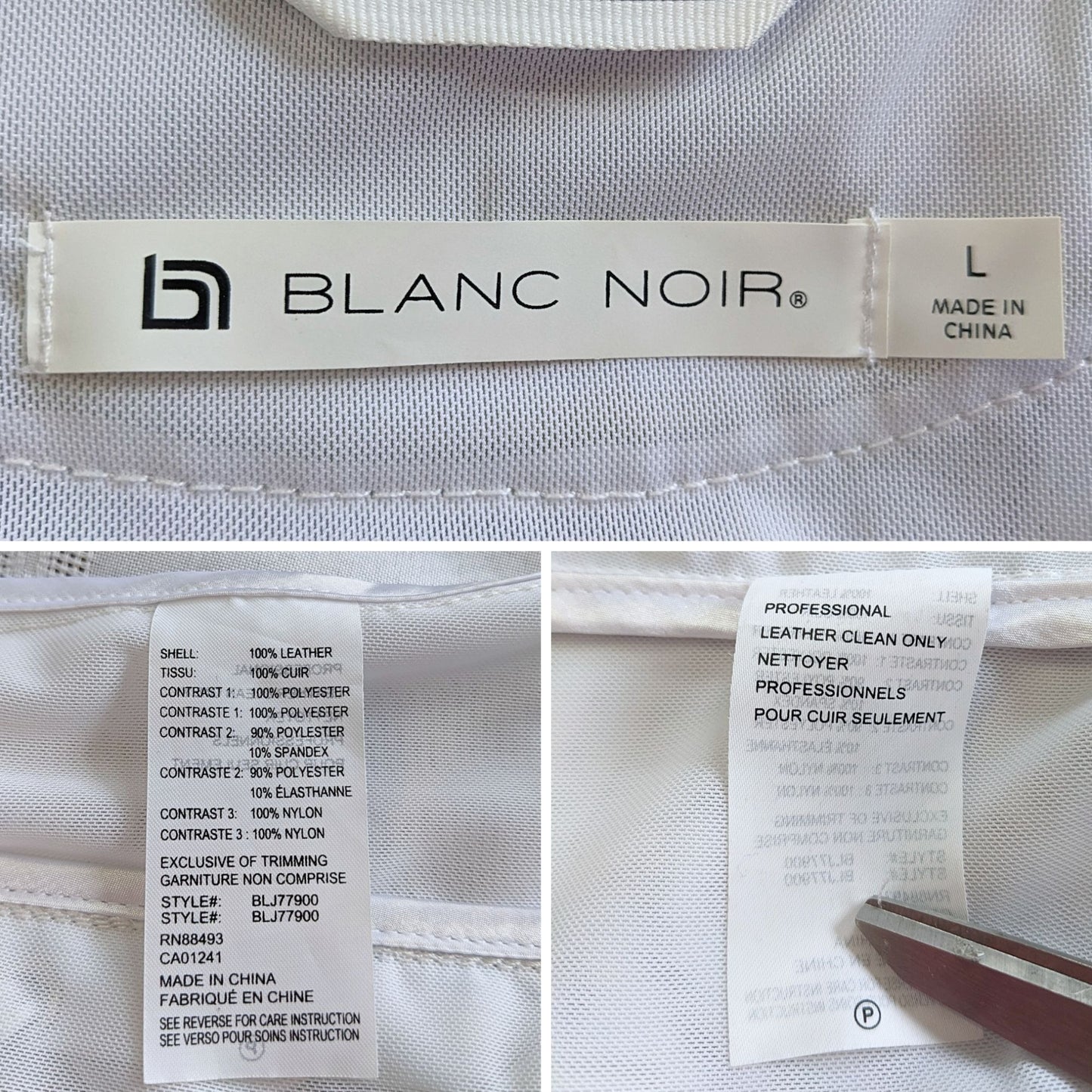 BLANC NOIR White Leather Quilted Mesh Moto Jacket w/ Phone Pocket BLJ77900 Sz L