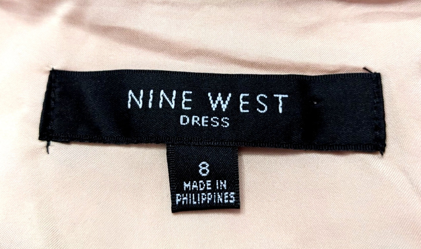 NWT NINE WEST 98% Cotton Coral Tan Belted Sheath Dress Sz 8 Sleeveless Tie Dye