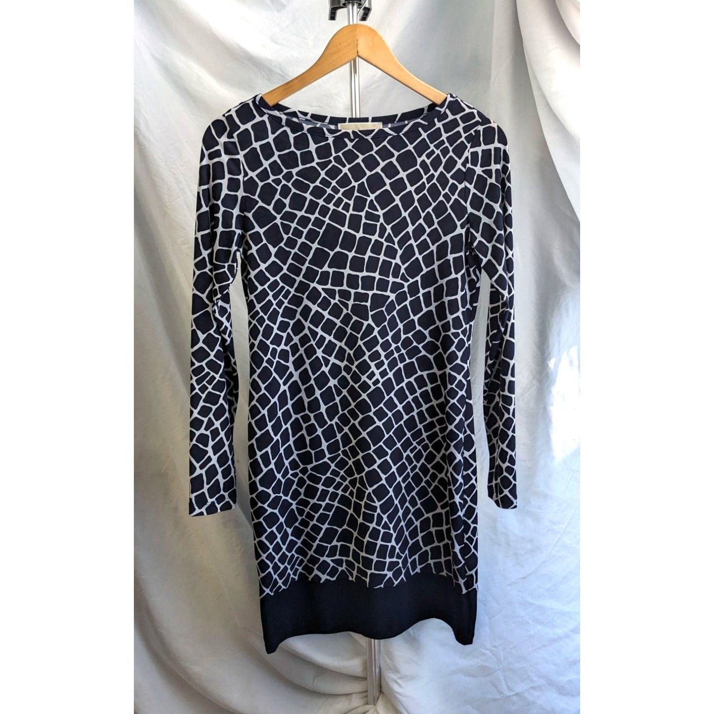 MICHAEL MICHAEL KORS Blue Shift Dress LongSleeve Animal Print Croc Giraffe Sz XS