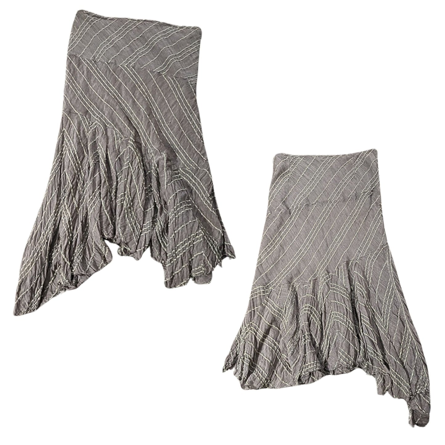 Vtg Y2K FREE PEOPLE Cotton Asymmetrical Embroidered Low Rise Midi Skirt Size 8