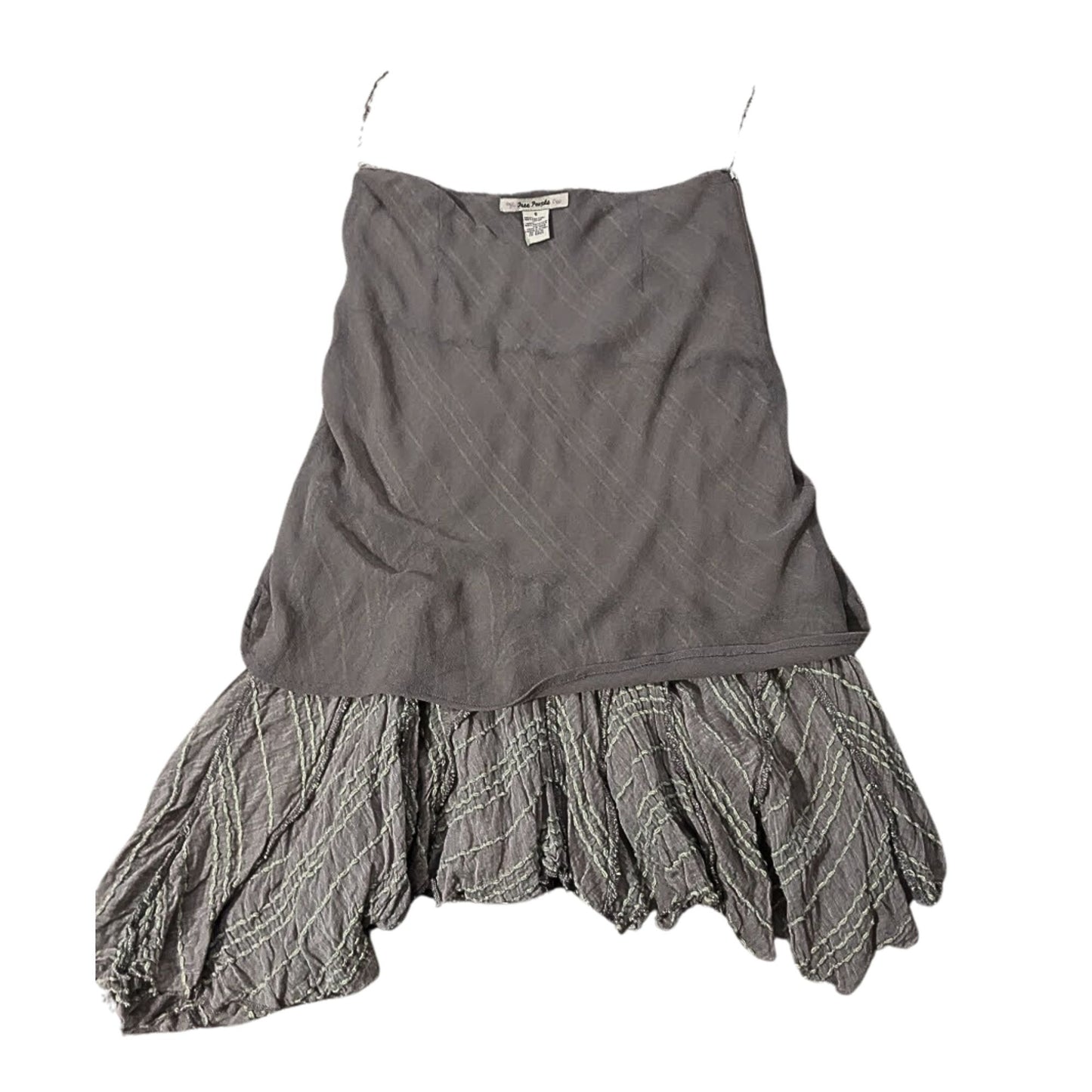 Vtg Y2K FREE PEOPLE Cotton Asymmetrical Embroidered Low Rise Midi Skirt Size 8