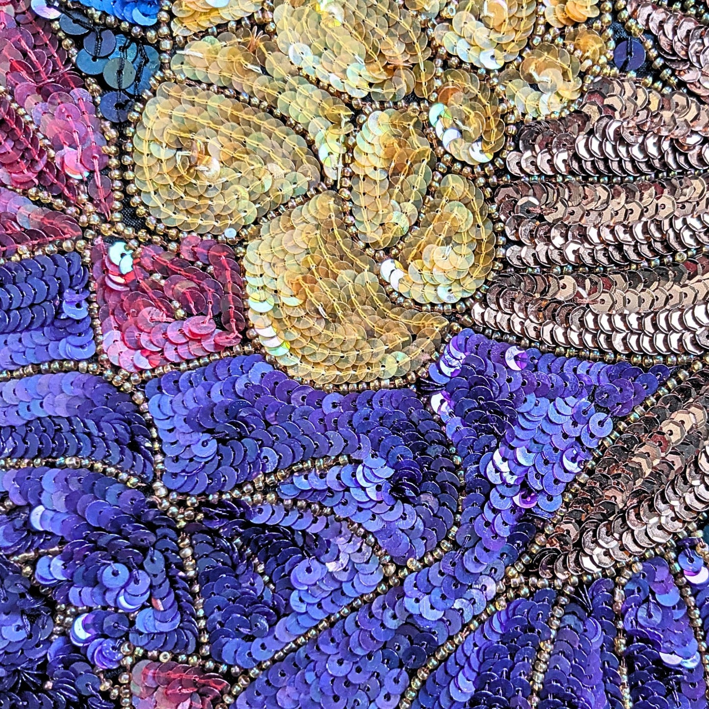 Vtg 80s Jean for JOSEPH LE BON 100% Silk Gold Purple SS Beaded Evening Top Sz L