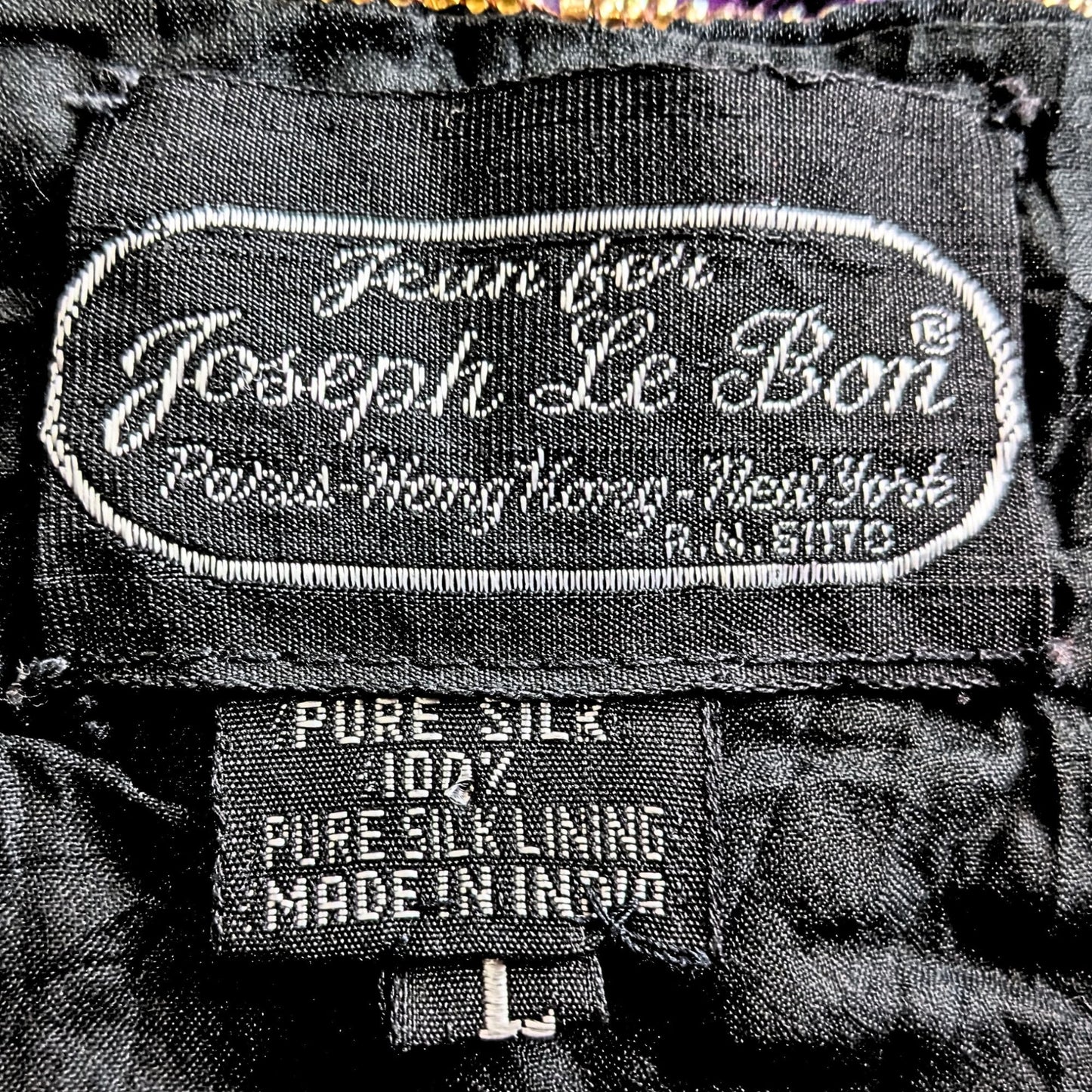 Vtg 80s Jean for JOSEPH LE BON 100% Silk Gold Purple SS Beaded Evening Top Sz L