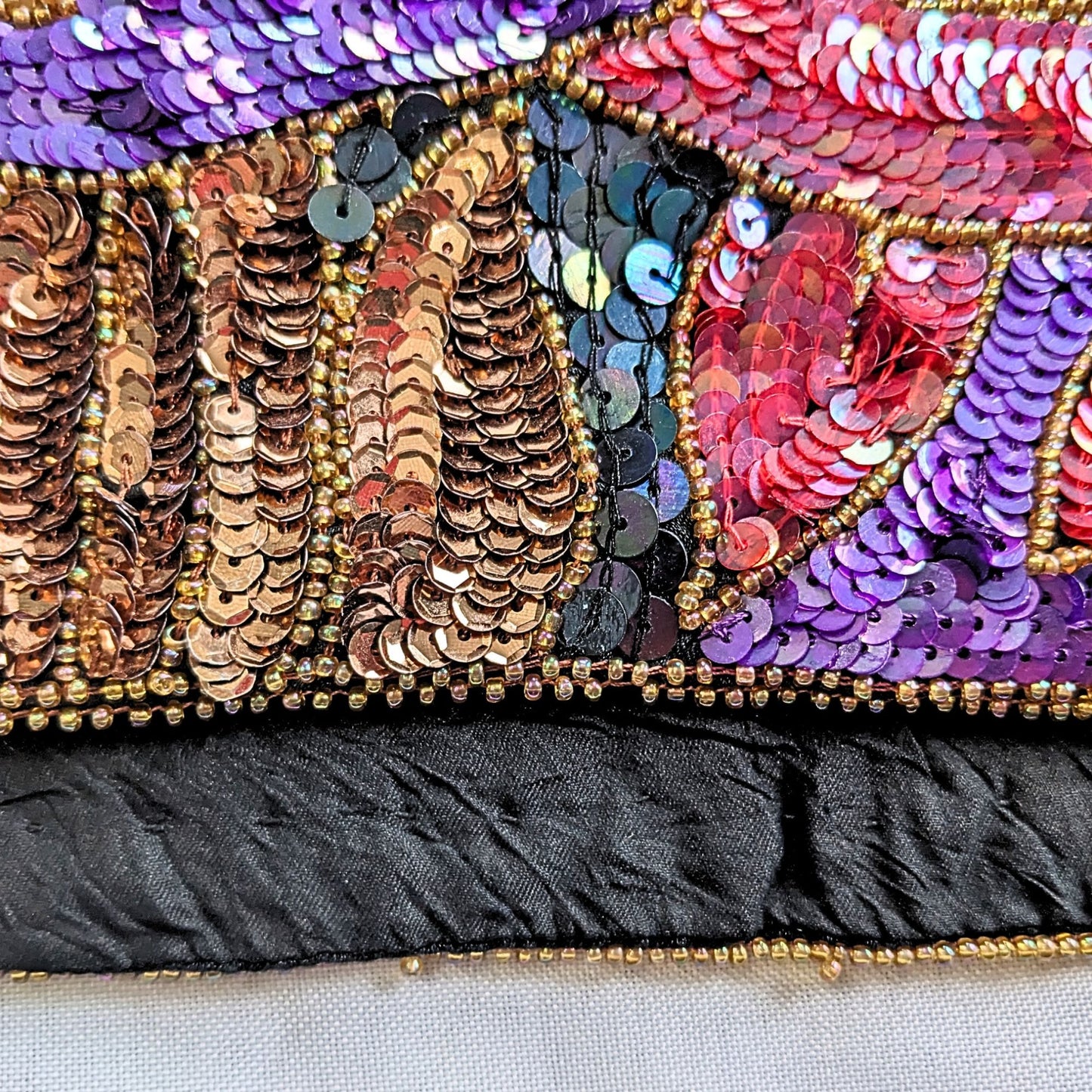 Vtg 80s Jean for JOSEPH LE BON 100% Silk Gold Purple SS Beaded Evening Top Sz L