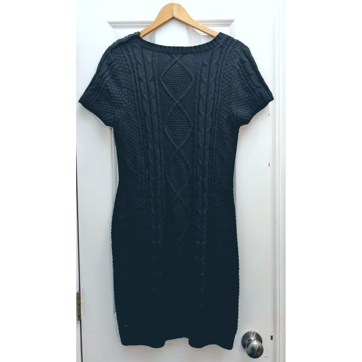 NWT CHARMING CHARLIE Black Sweater Dress Scoop Neck Short Sleeve Mini Size XL